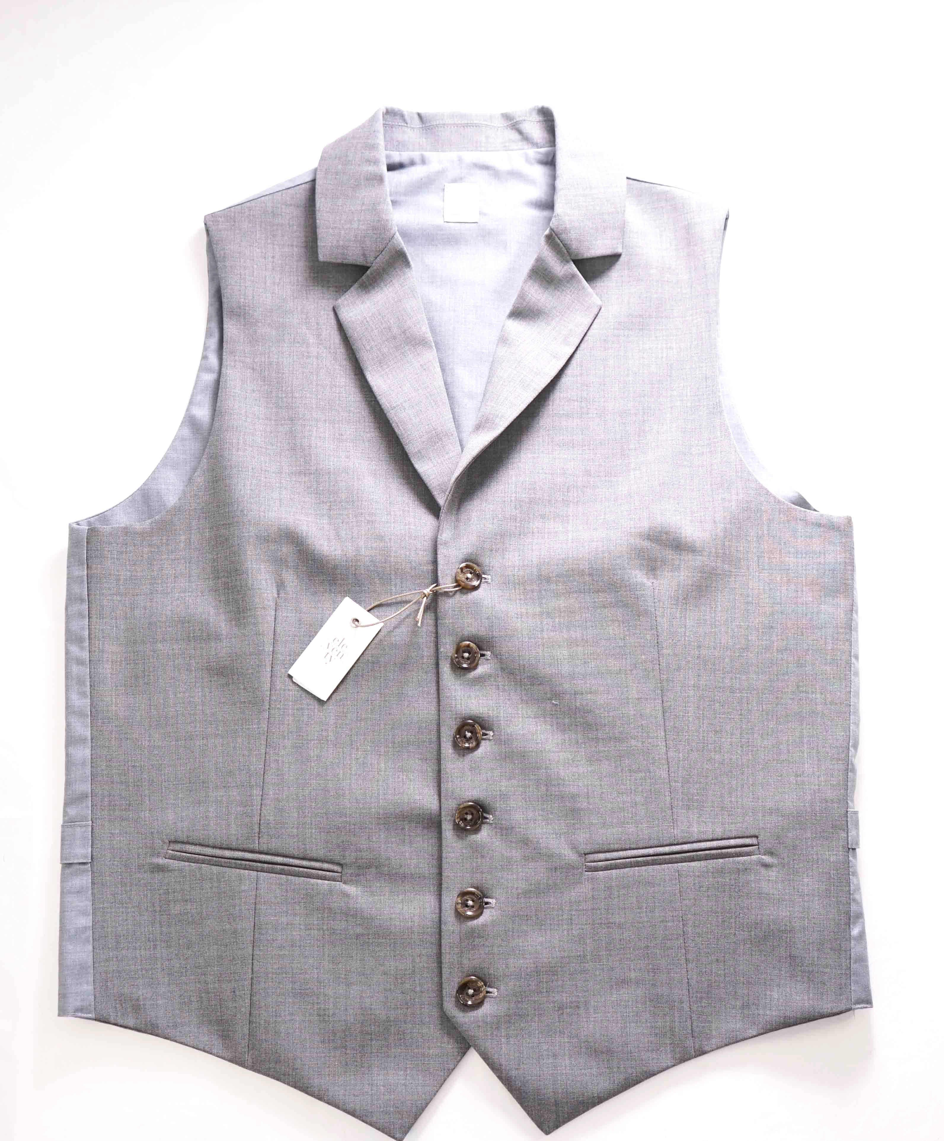 $445 ELEVENTY - *WOOL* Lapel Collared Gray Waistcoat Vest - 40R (M)