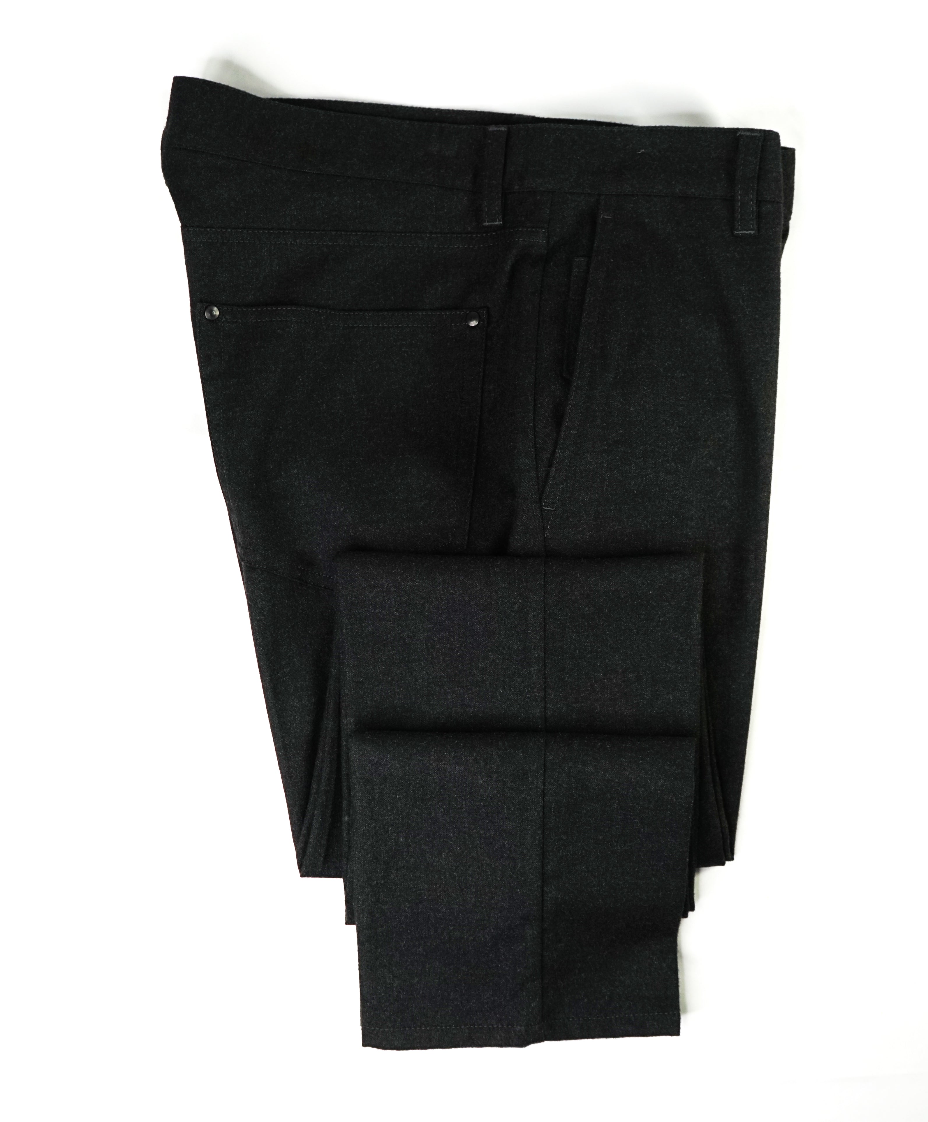 JOHN VARVATOS - 5-Pocket Charcoal Flannel Flat Front Dress Pants - 32W