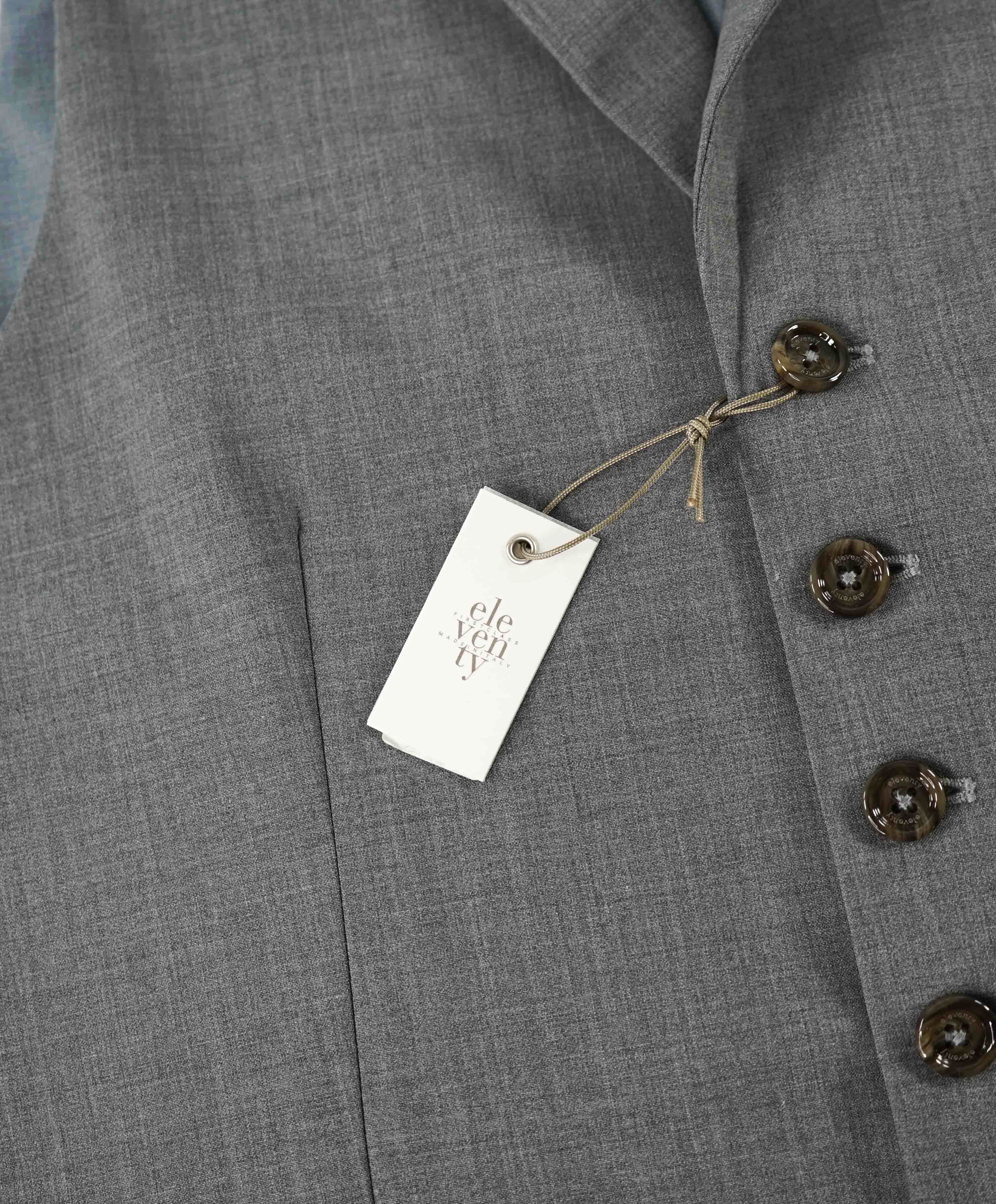 $445 ELEVENTY - *WOOL* Lapel Collared Gray Waistcoat Vest - 40R (M)