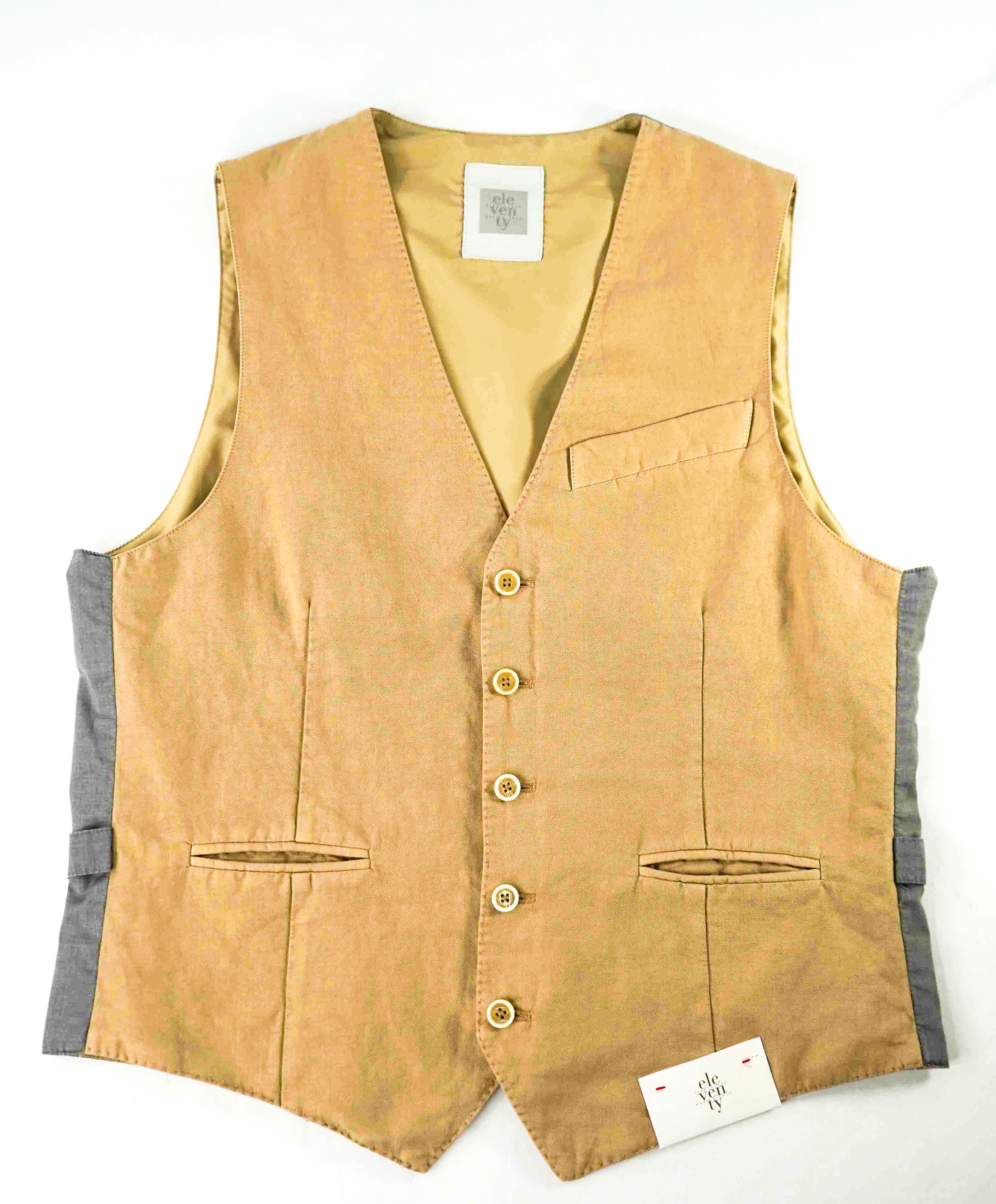 $495 ELEVENTY - *COTTON/LINEN* Camel Textured Waistcoat Vest - 40R