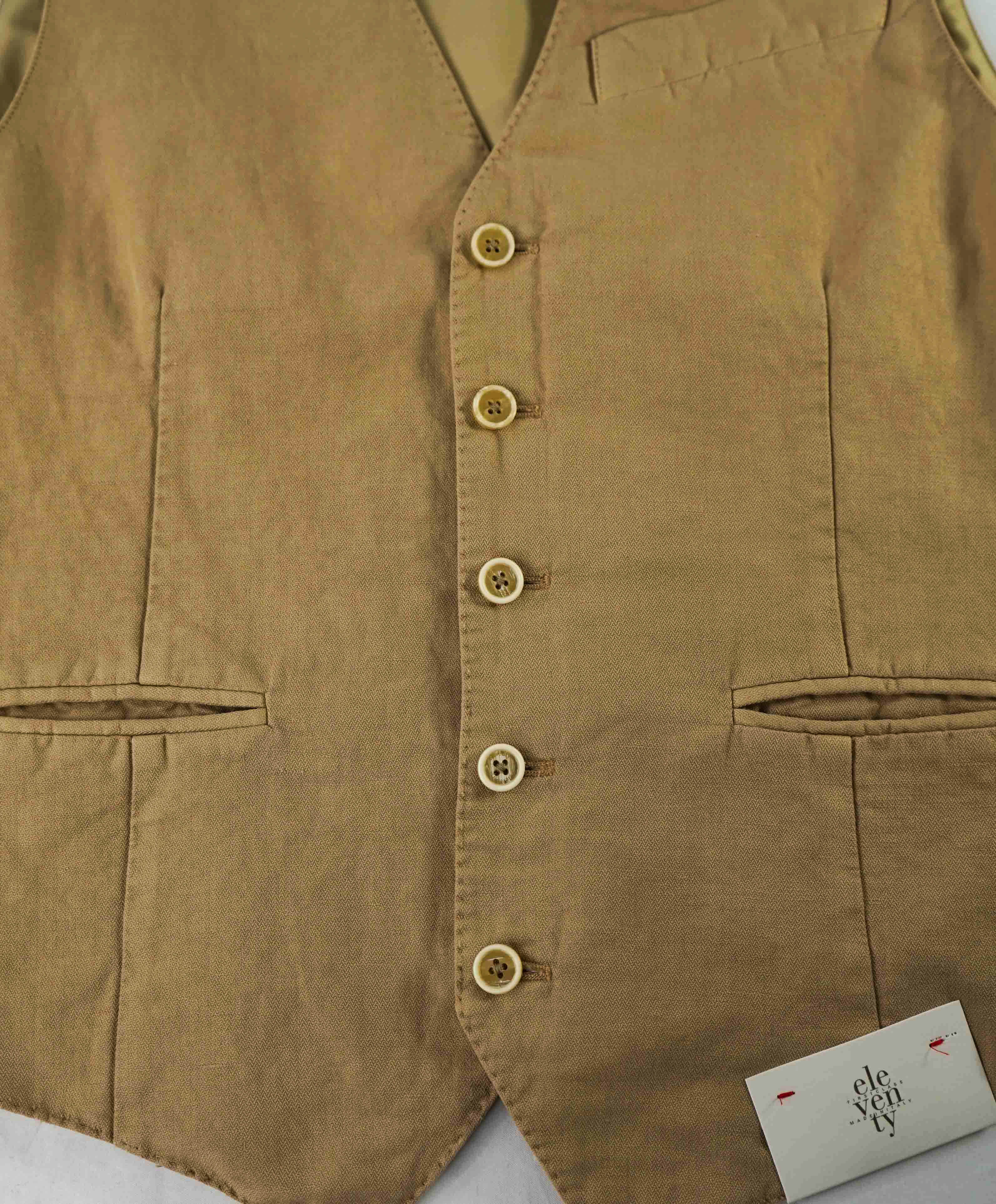 $495 ELEVENTY - *COTTON/LINEN* Camel Textured Waistcoat Vest - 40R