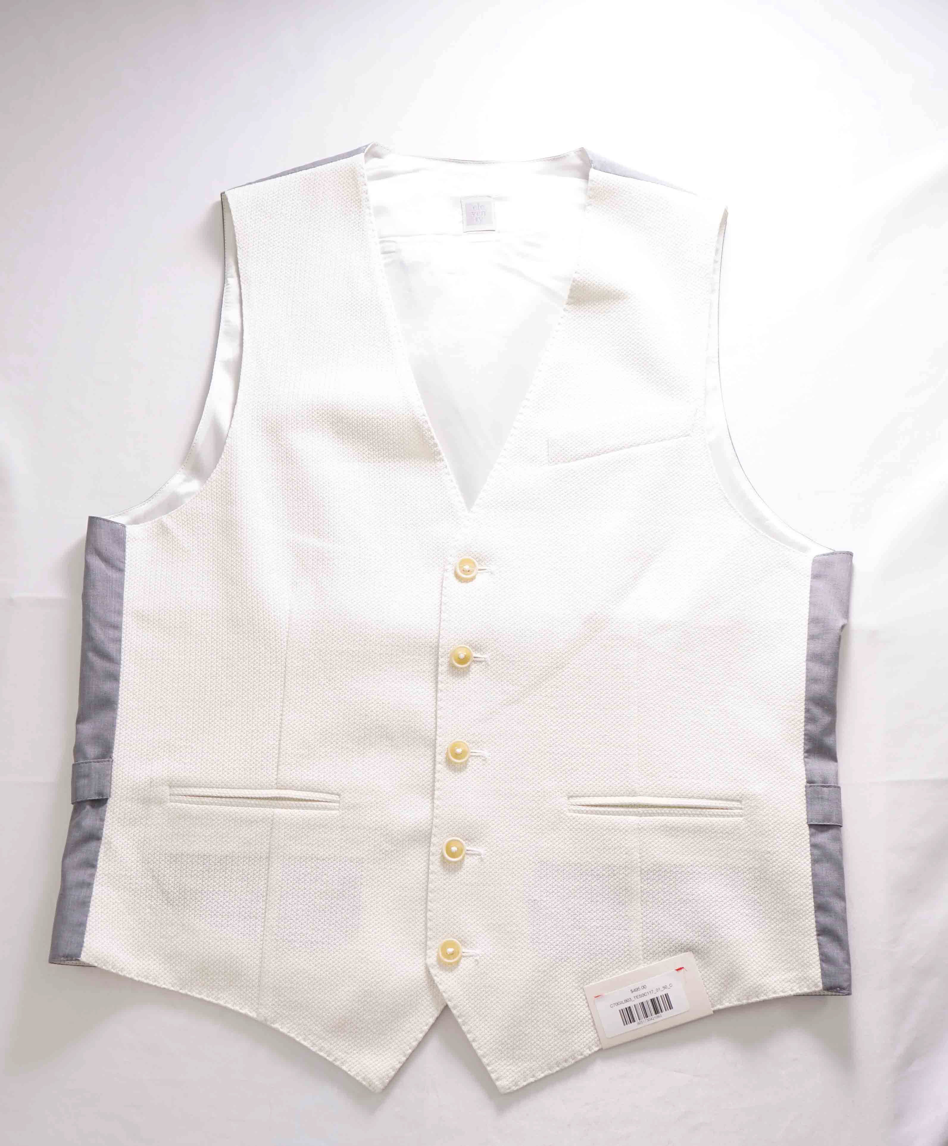 $495 ELEVENTY - *COTTON/LINEN* White Textured Waistcoat Vest - 40R