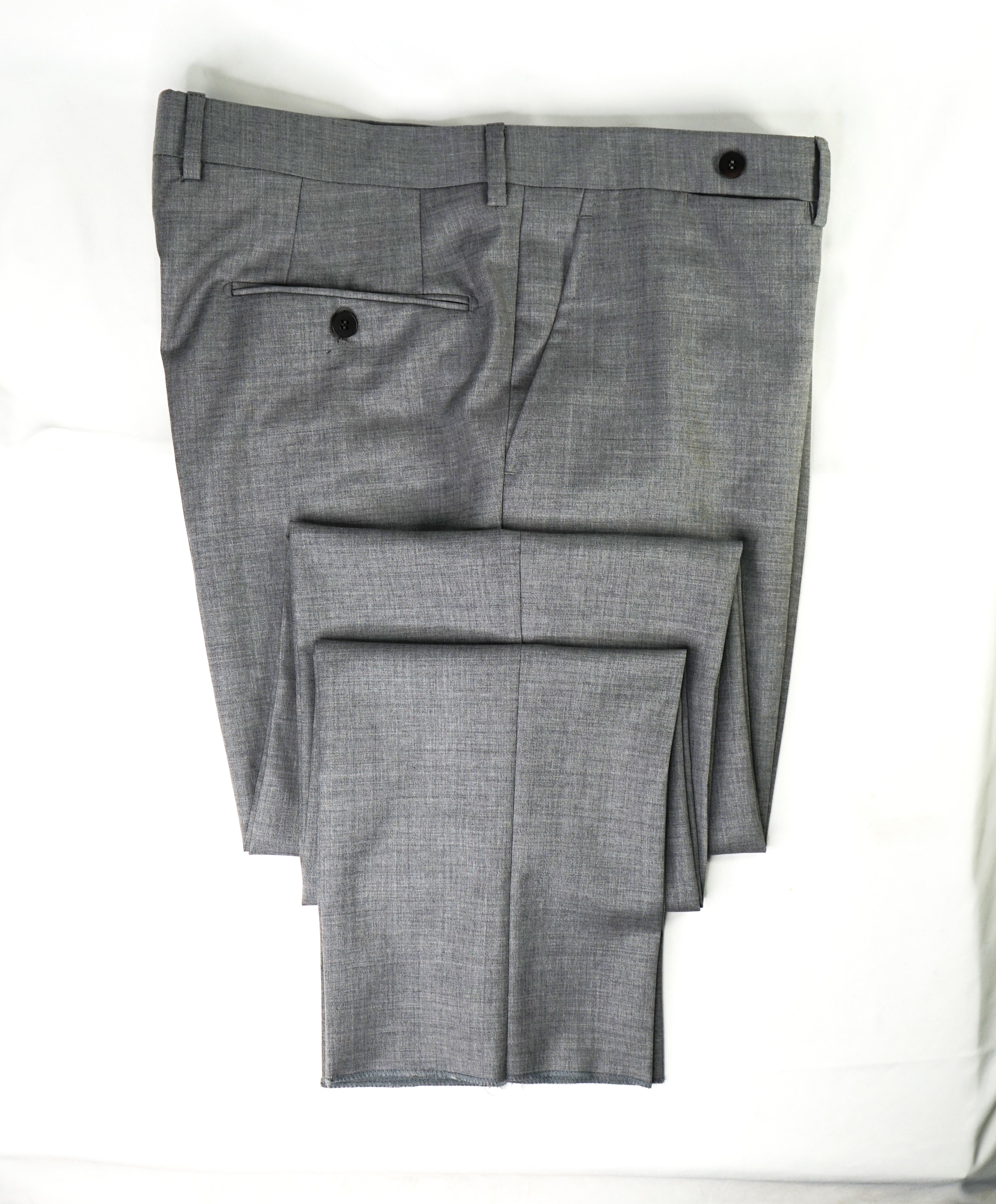 EIDOS - "ELONGATED WAIST TAB" Gray Pure Wool Dress Pants - 36W