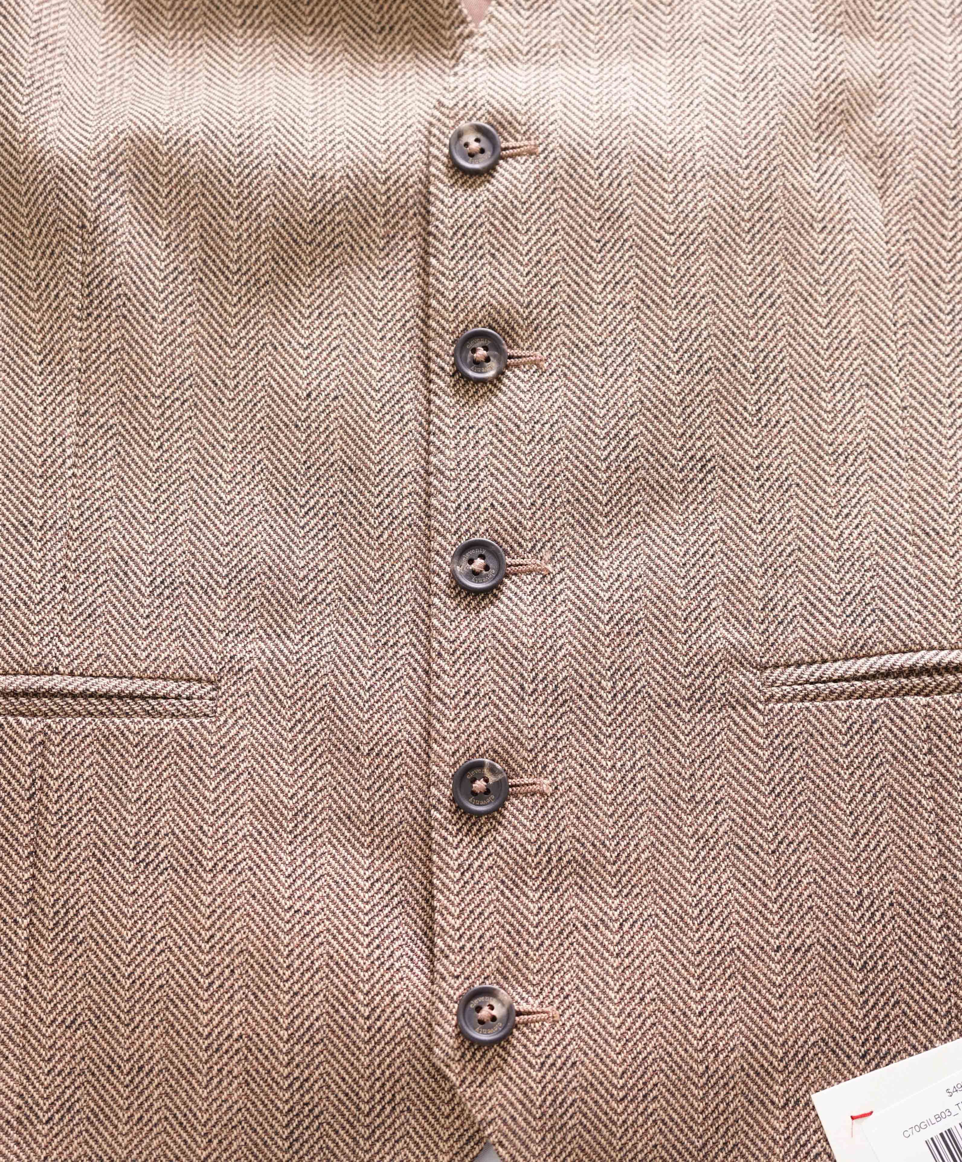 $495 ELEVENTY - *COTTON* Brown Neutral Herringbone Waistcoat Vest - 40R