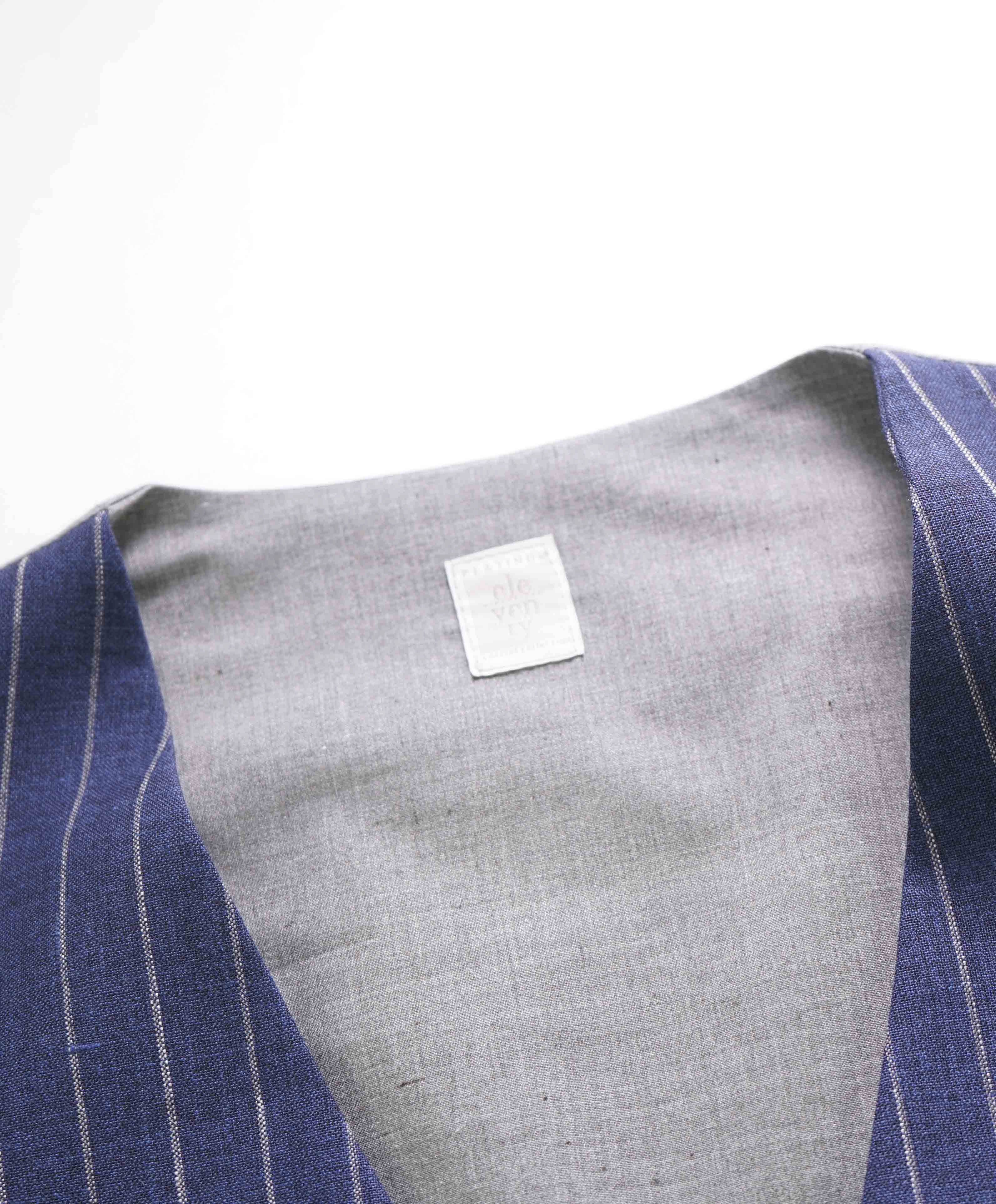 $445 ELEVENTY - *WOOL/SILK* Blue Ivory Chalk Stripe Waistcoat Vest - 40R