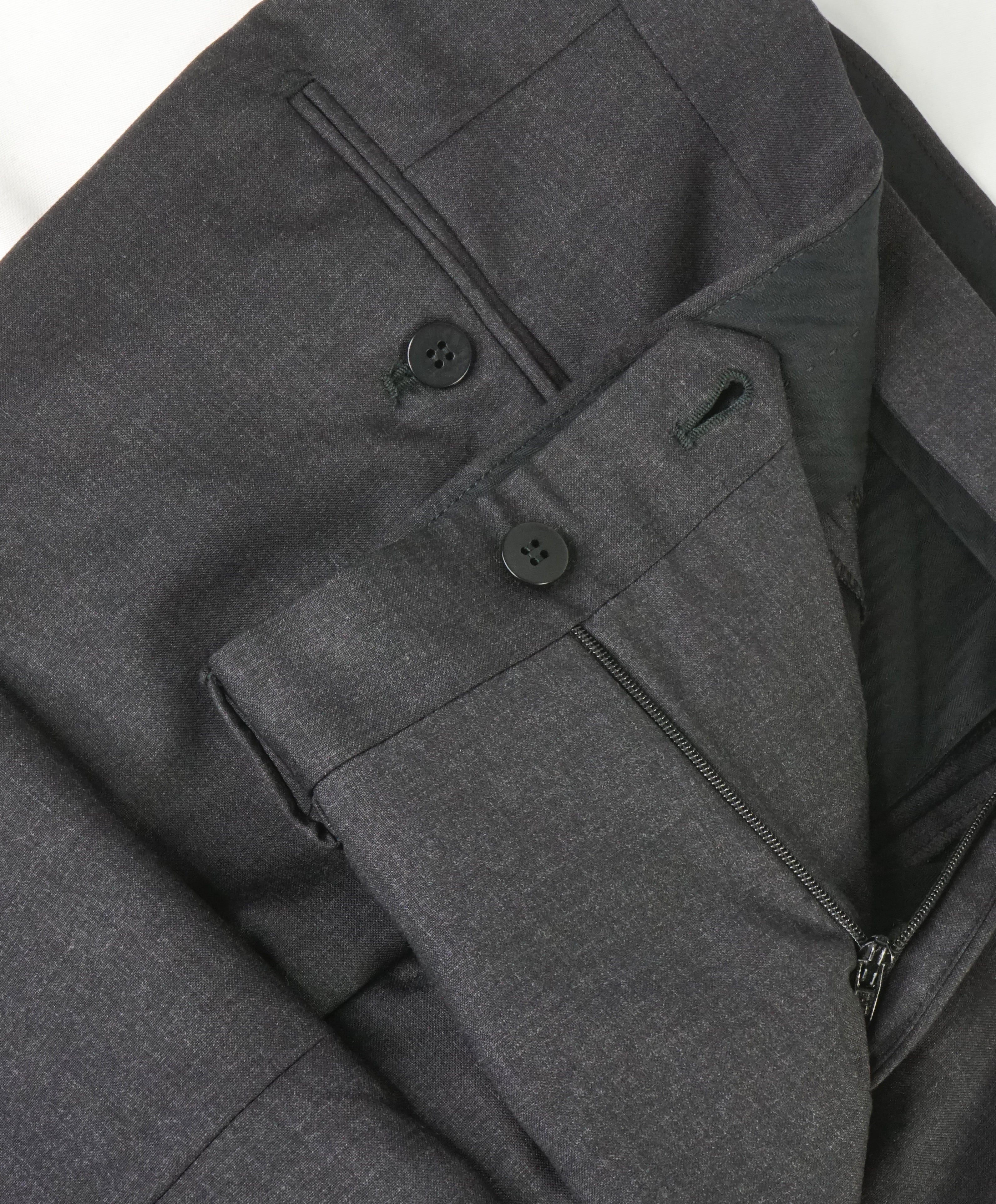 EIDOS - "ELONGATED WAIST TAB" Gray Charcoal Pure Wool Dress Pants - 32W