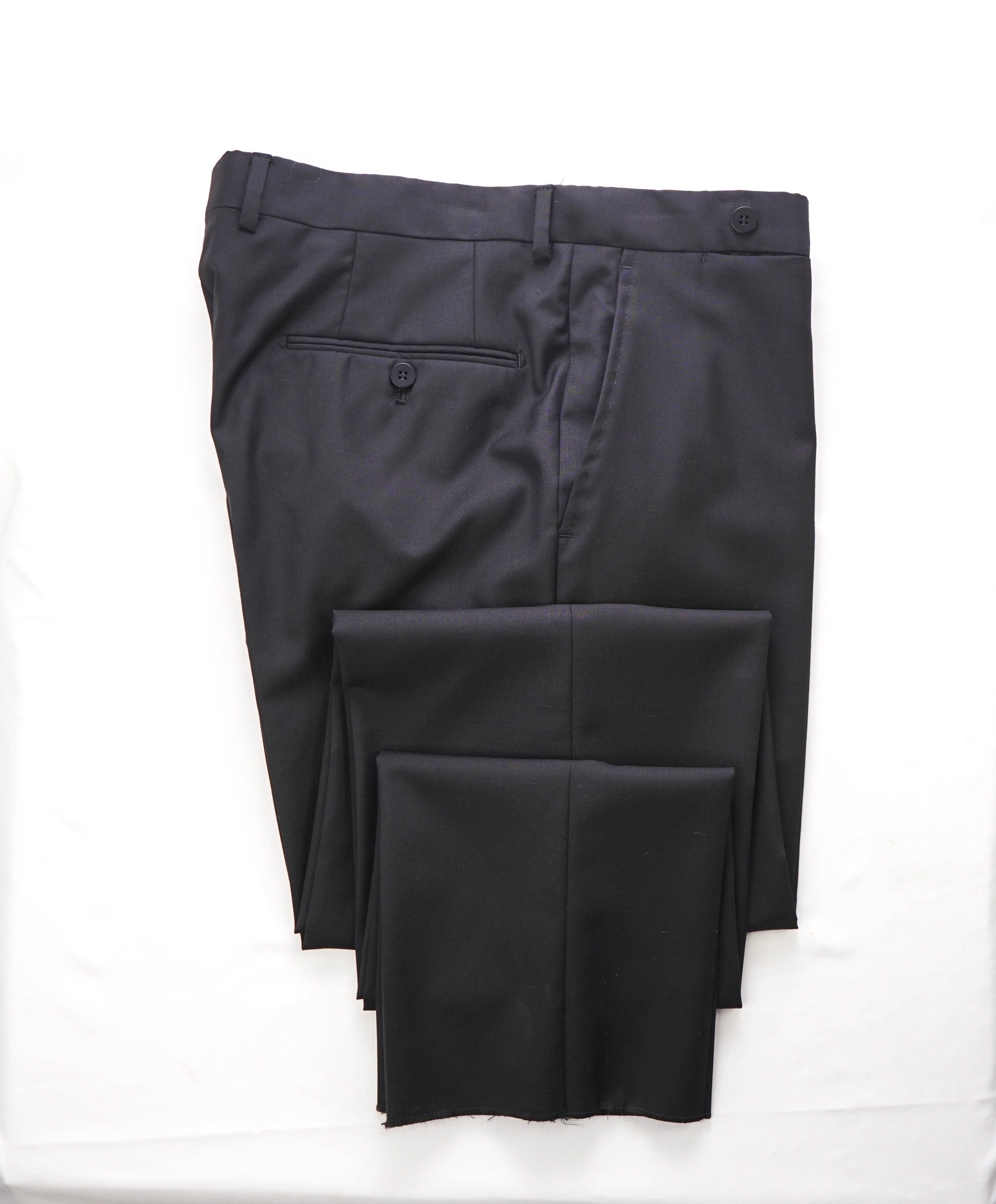 EIDOS - "ELONGATED WAIST TAB" Black Pure Wool Dress Pants - 35W