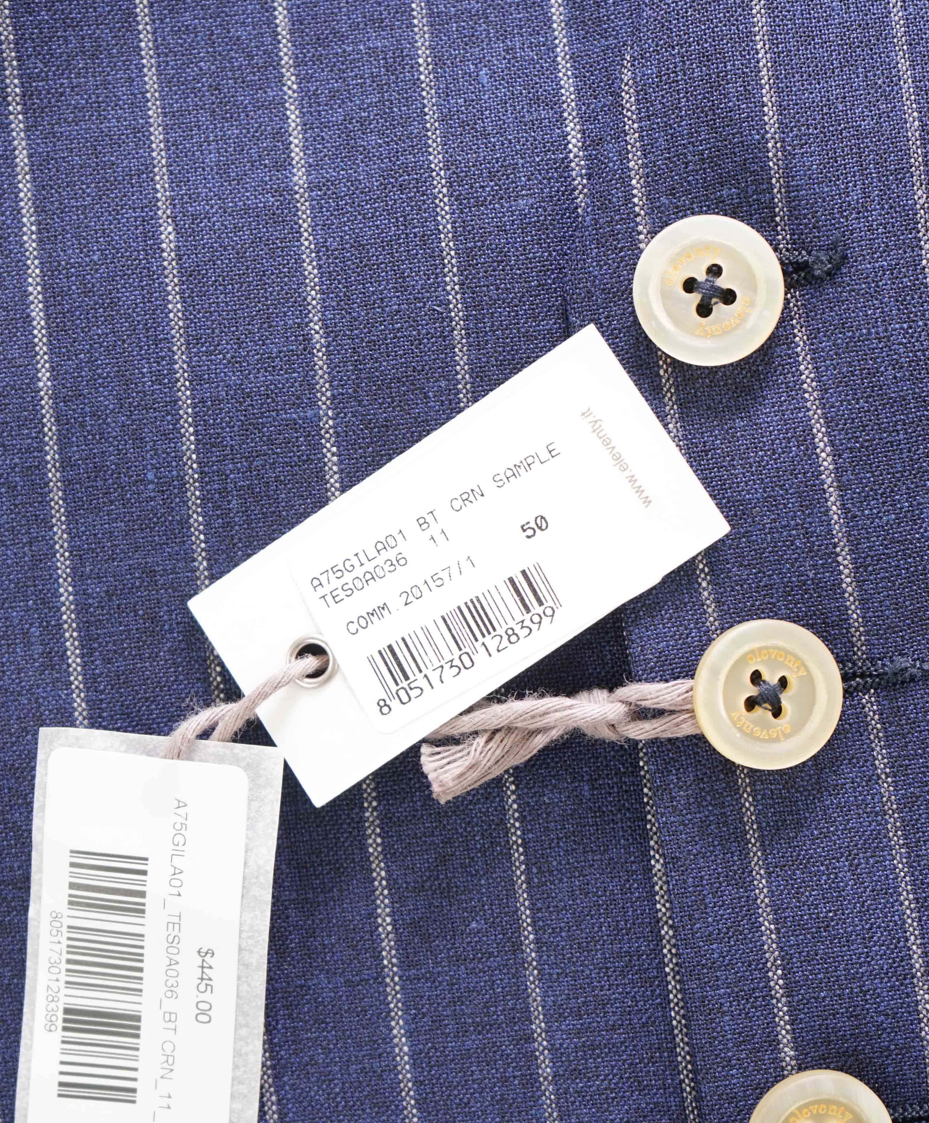 $445 ELEVENTY - *WOOL/SILK* Blue Ivory Chalk Stripe Waistcoat Vest - 40R