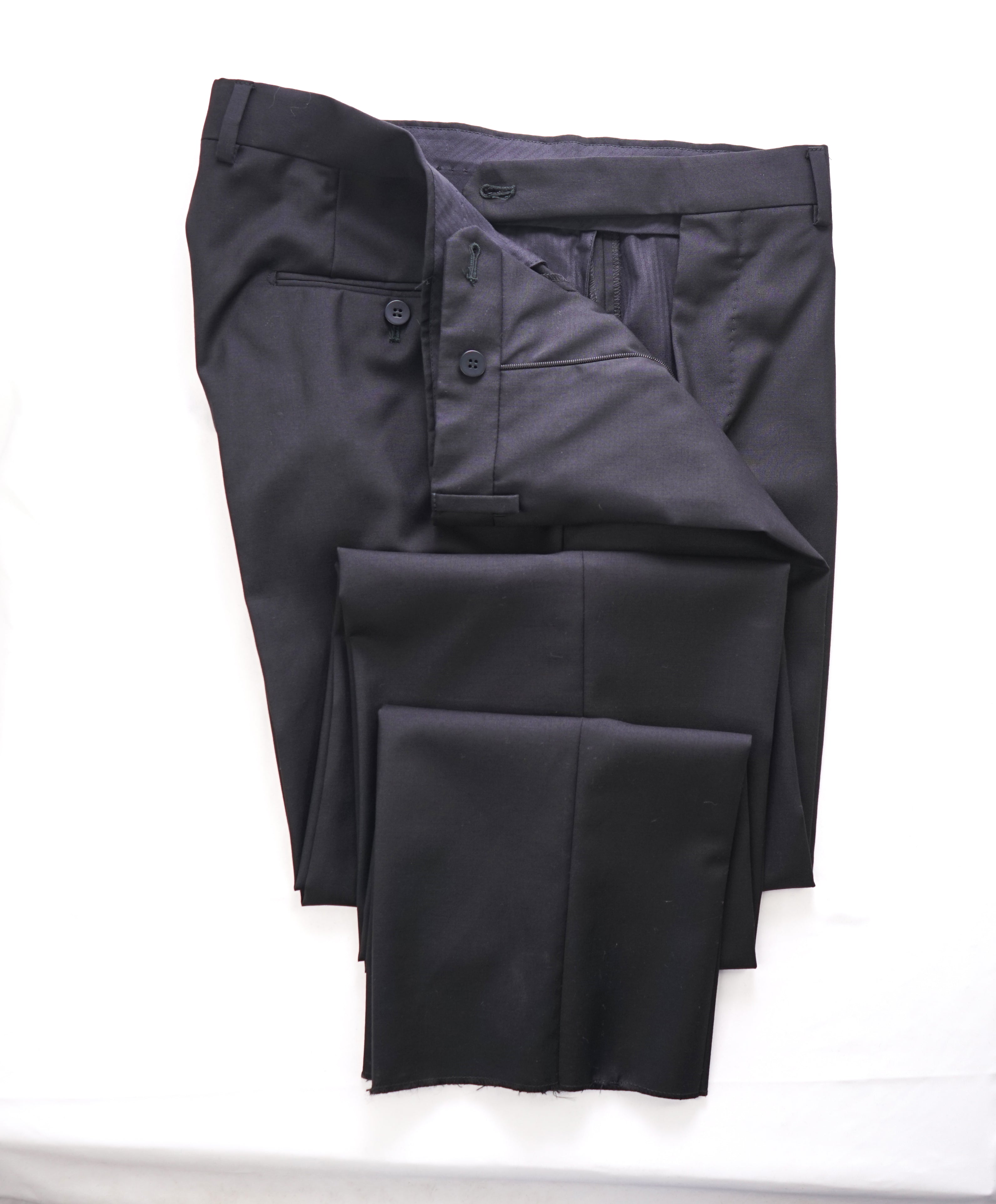 EIDOS - "ELONGATED WAIST TAB" Black Pure Wool Dress Pants - 35W