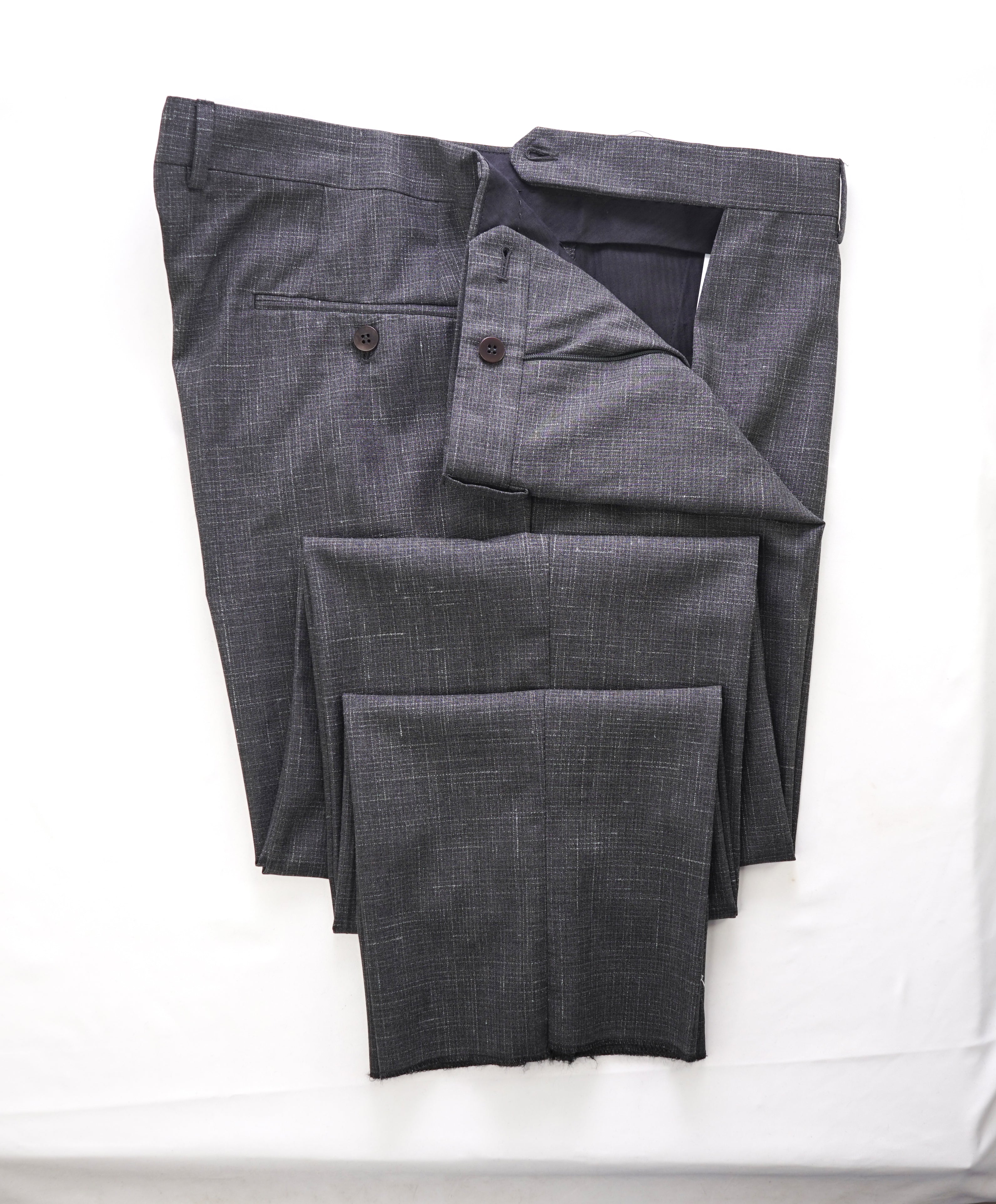 EIDOS - "ELONGATED WAIST TAB" Gray Check Wool/Silk/Linen Dress Pants - 38W