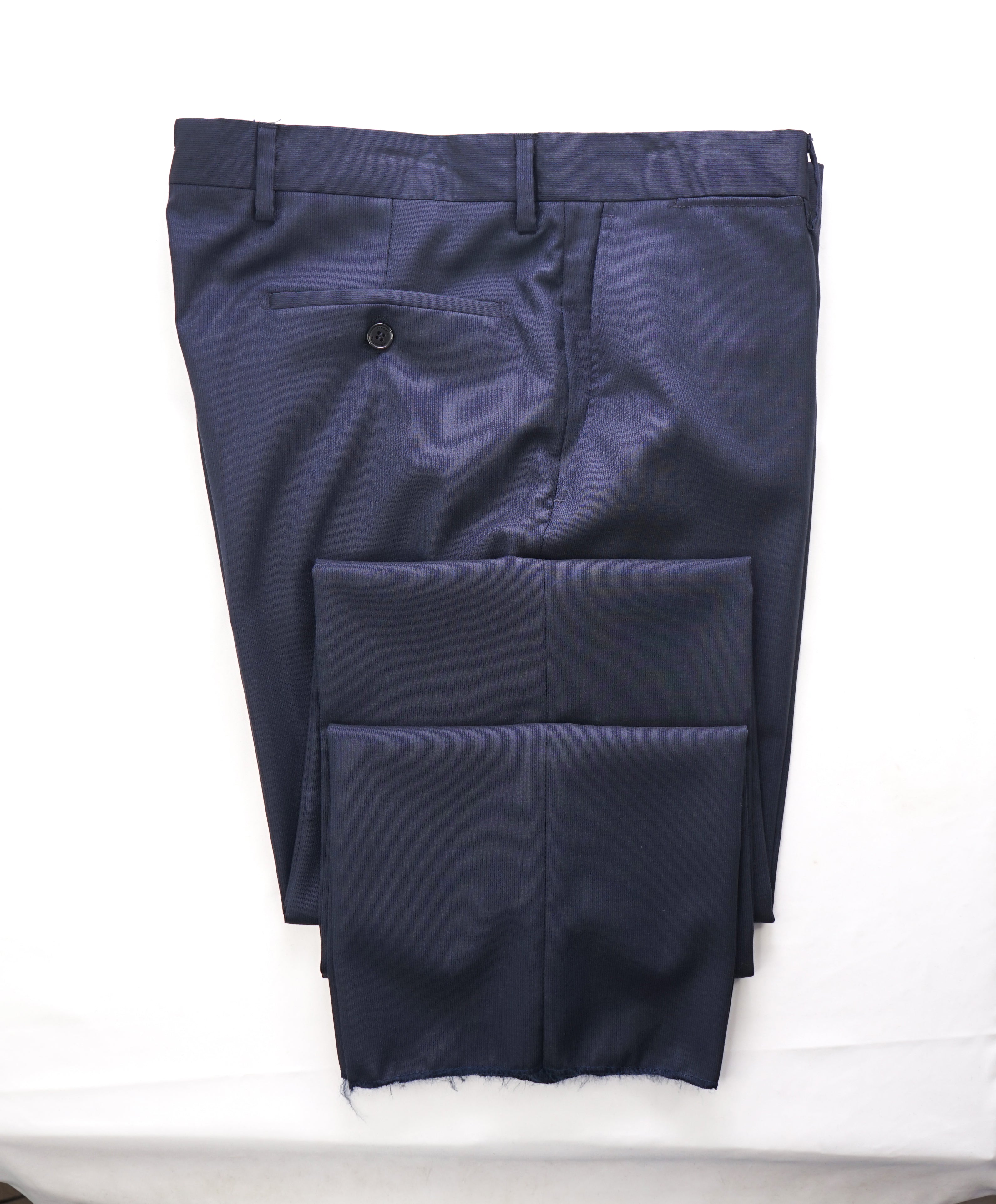 VERSACE COLLECTION -  Tonal Blue Textured Logo Button Dress Pants - 35W