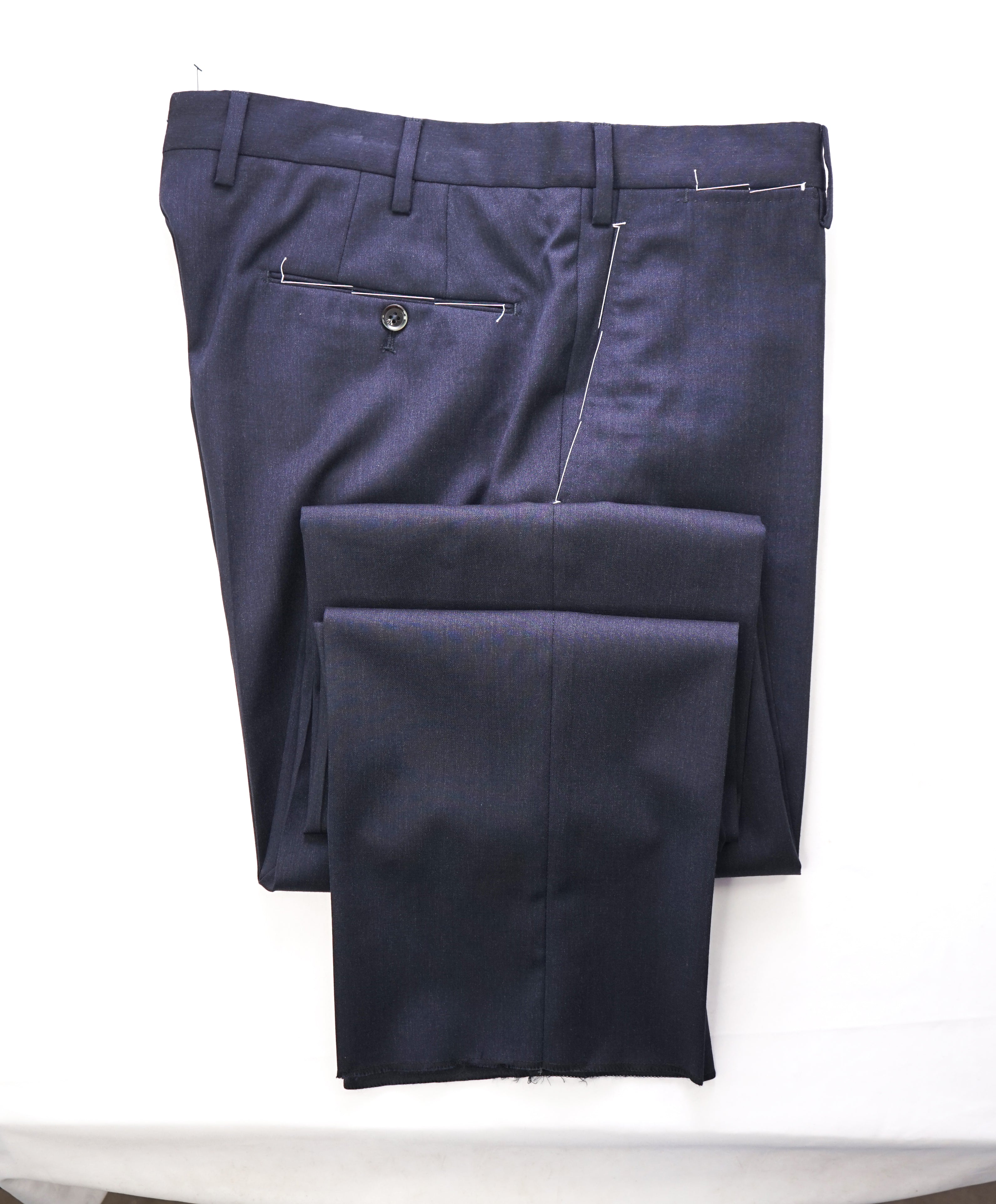 PT01 - Premium Fabric & Construction Blue Wool Dress Pants MOP Logo Buttons - 35W