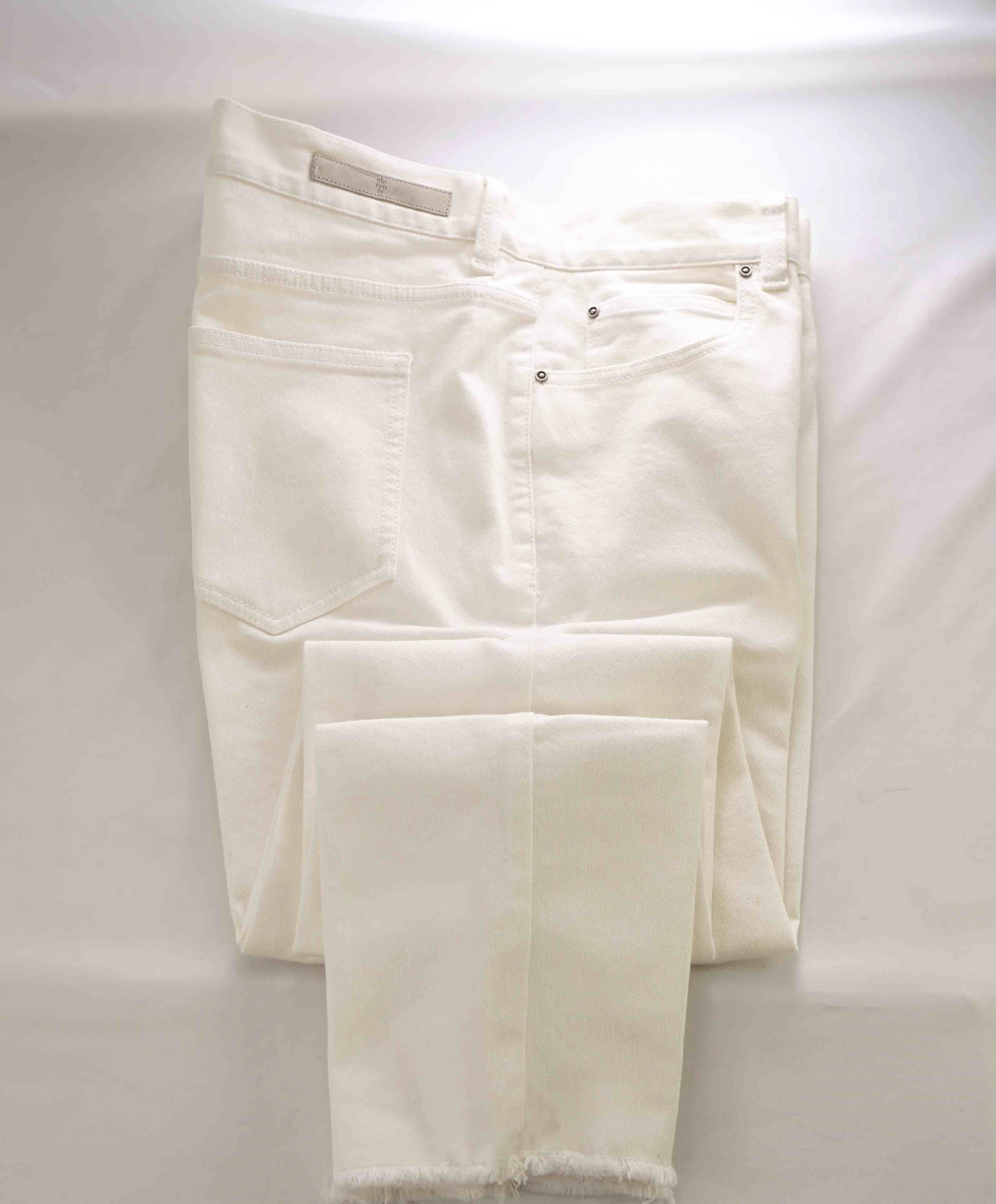 $395 ELEVENTY - Premium White Jeans W Suede Logo Details - 34W