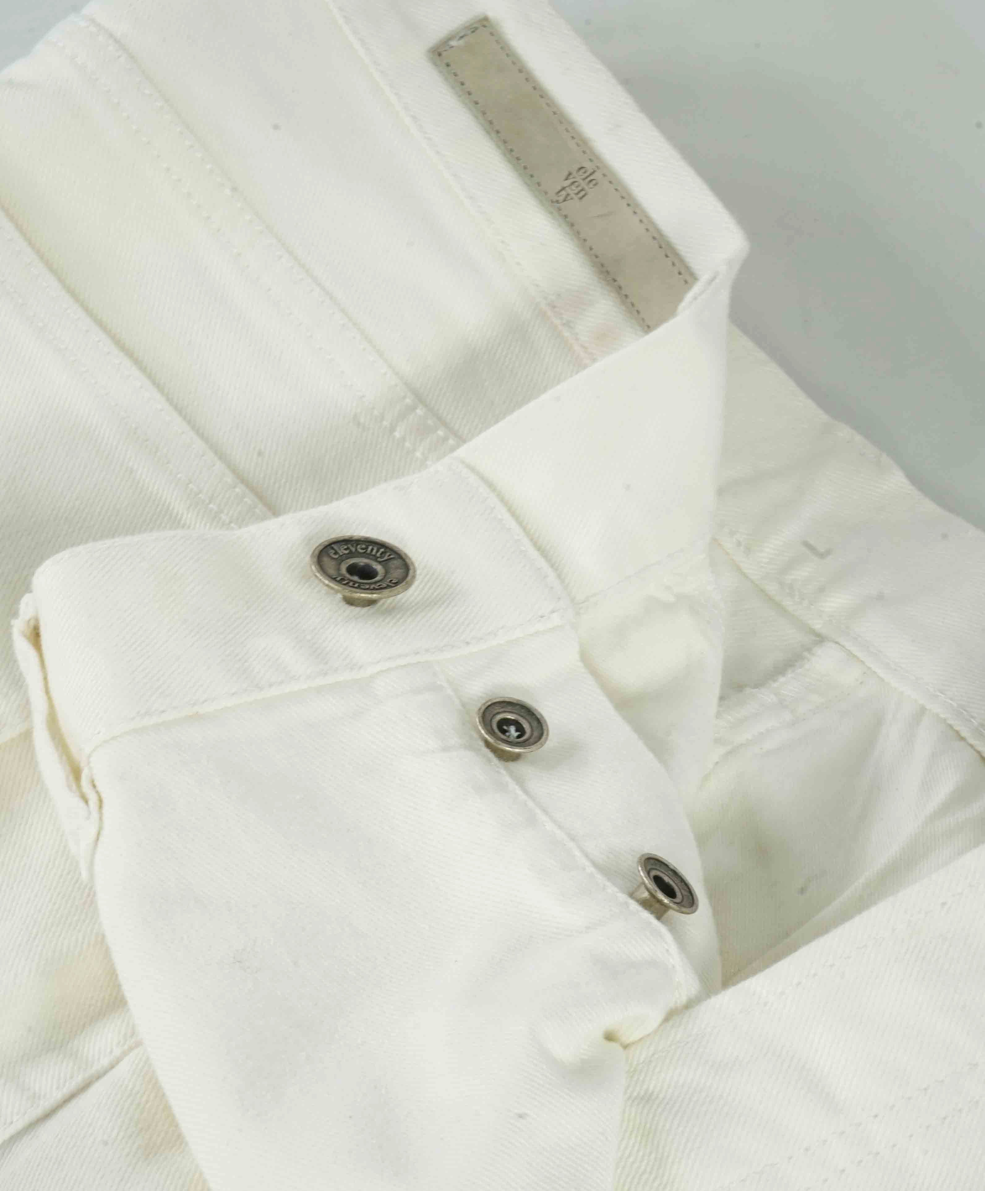 $395 ELEVENTY - Premium White Jeans W Suede Logo Details - 34W