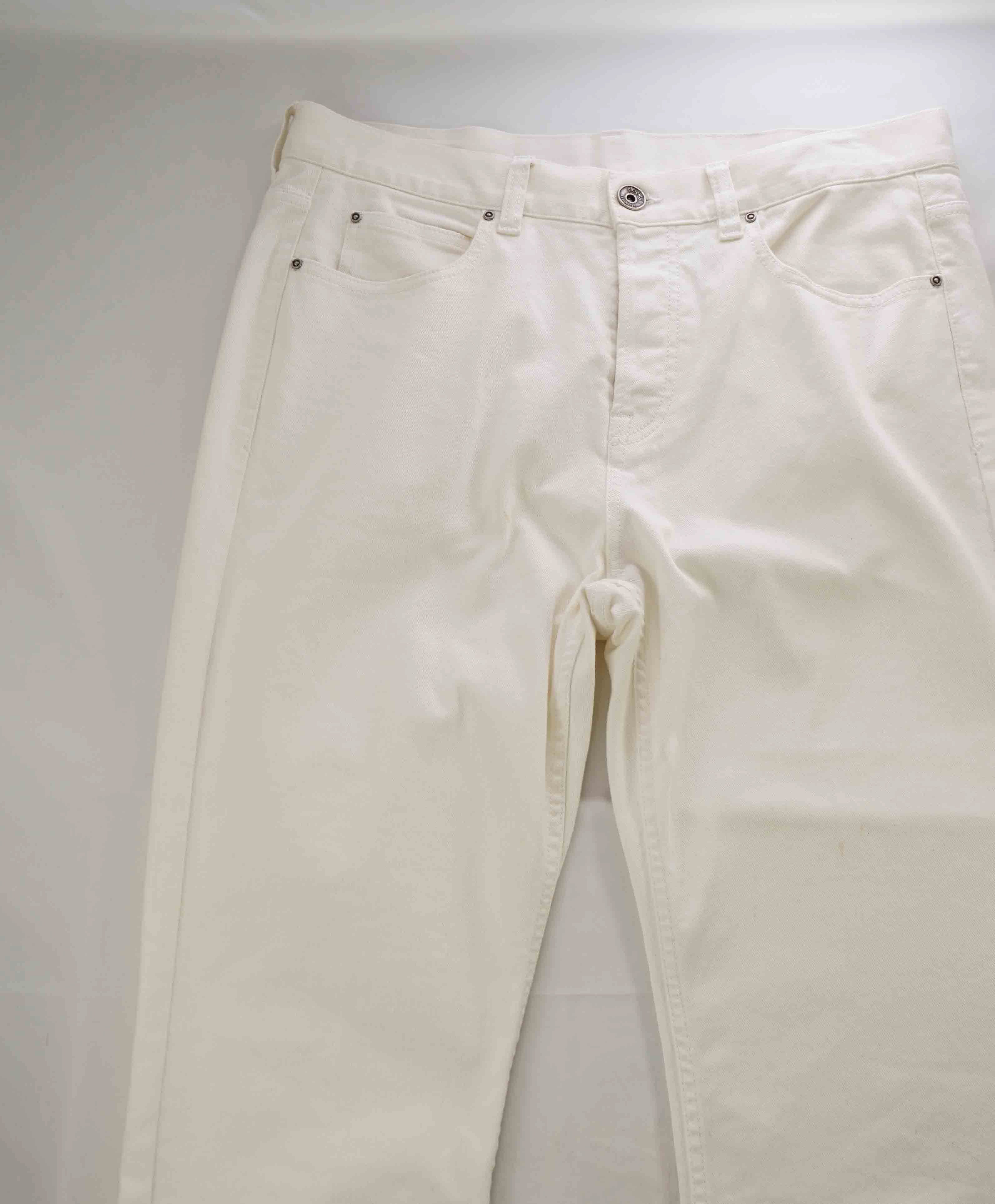 $395 ELEVENTY - Premium White Jeans W Suede Logo Details - 34W