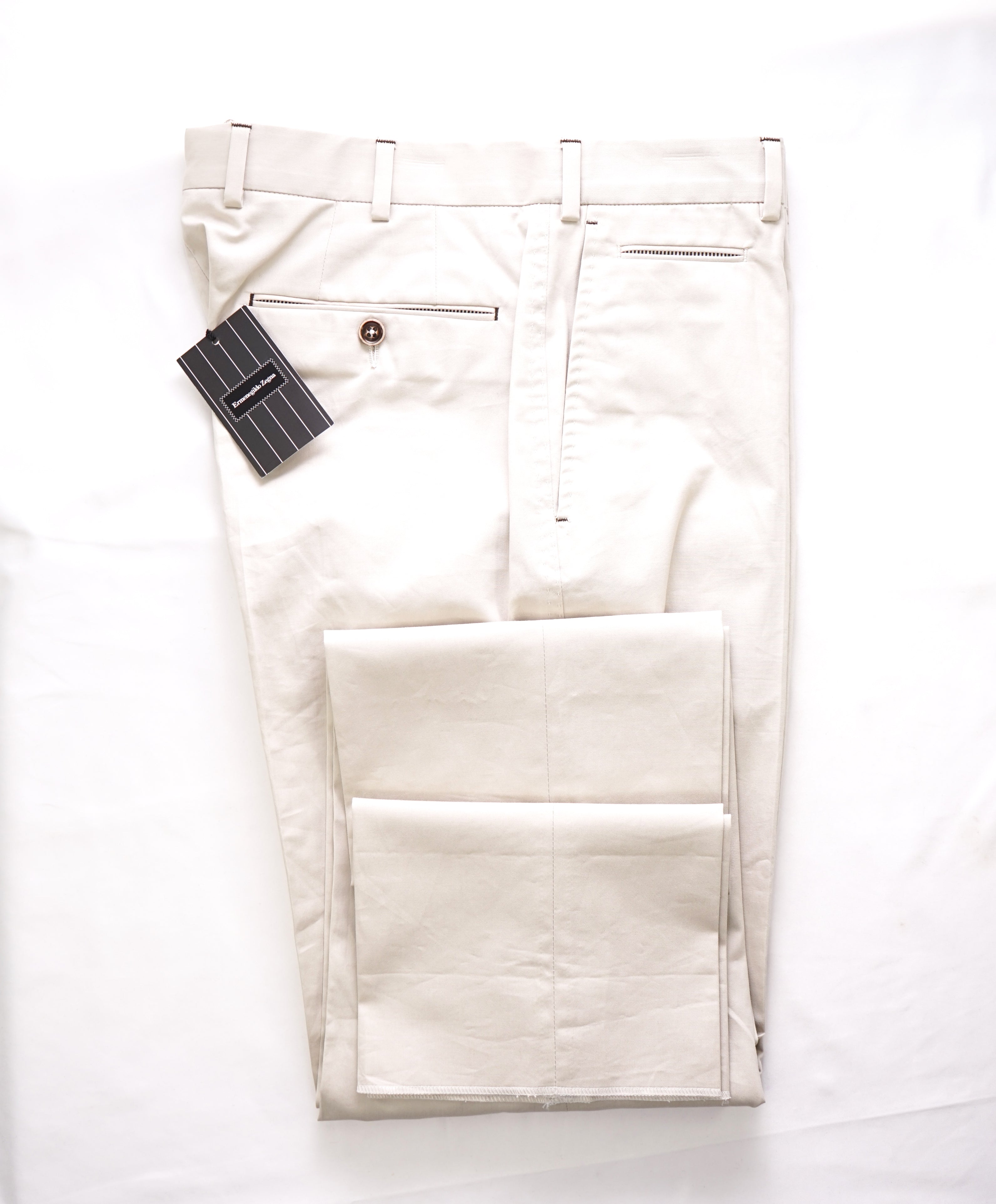 ERMENEGILDO ZEGNA - Ivory Cotton Dress Pants W Contrast Stitch - 32W (48EU)