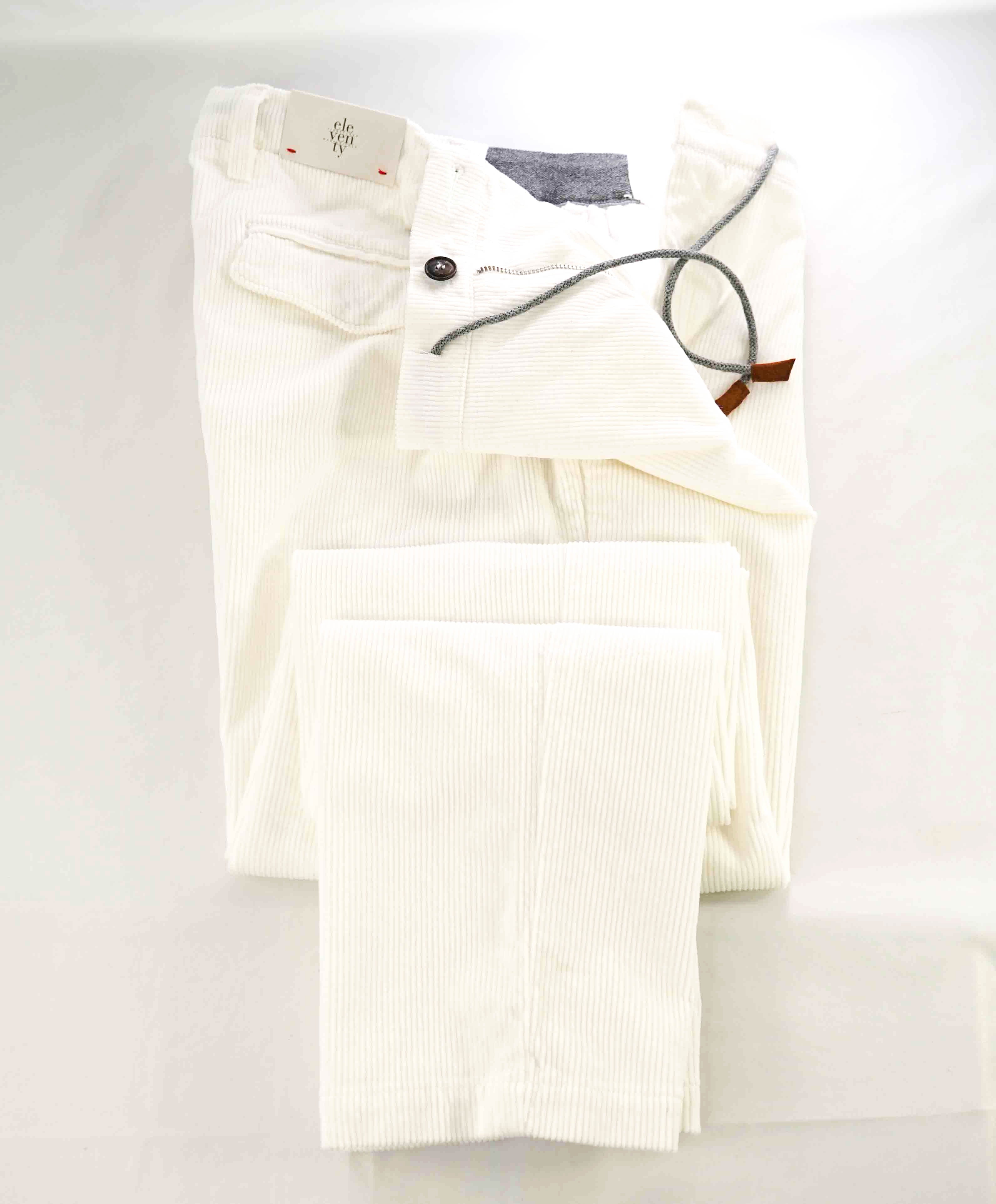 $695 ELEVENTY - JOGGER *SUEDE Draw String* White Cotton Corduroy Pants- 34W