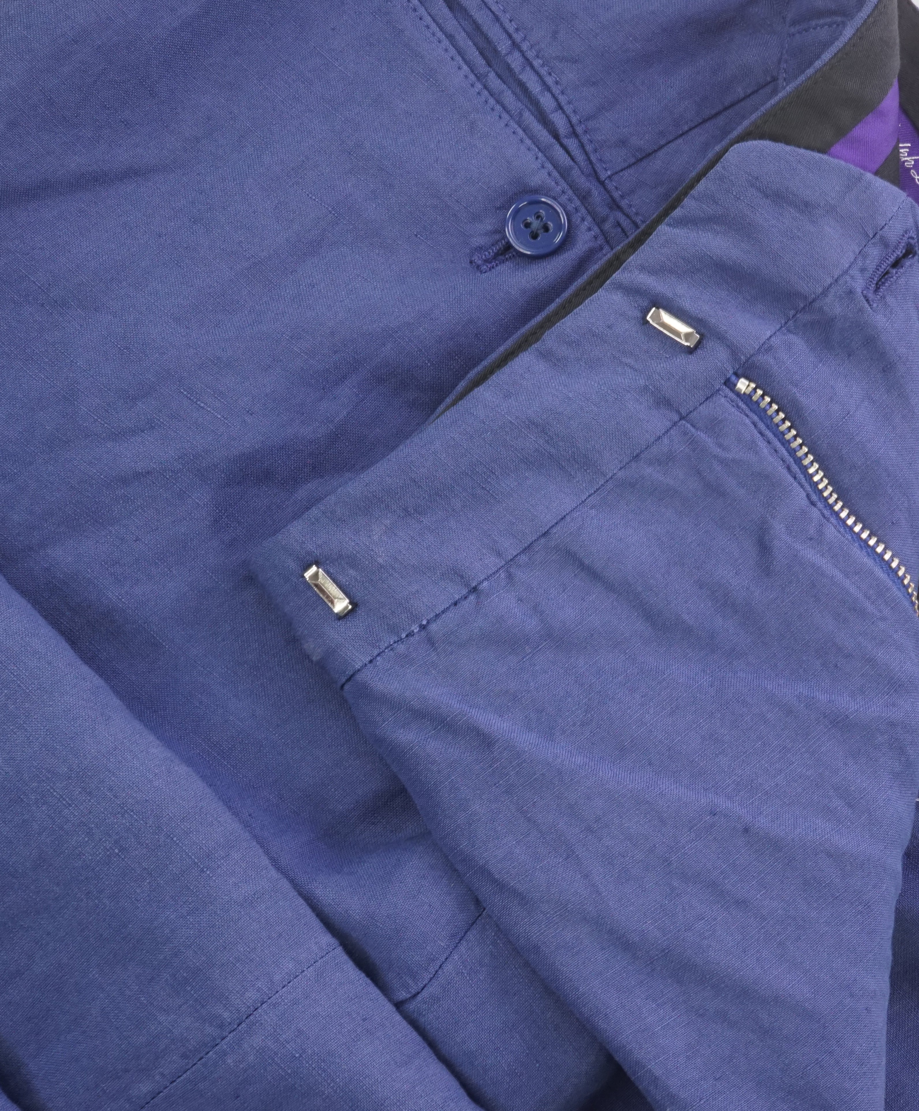 RALPH LAUREN PURPLE LABEL - LINEN/SILK Distressed Blue Pants Side Tabs - 36W