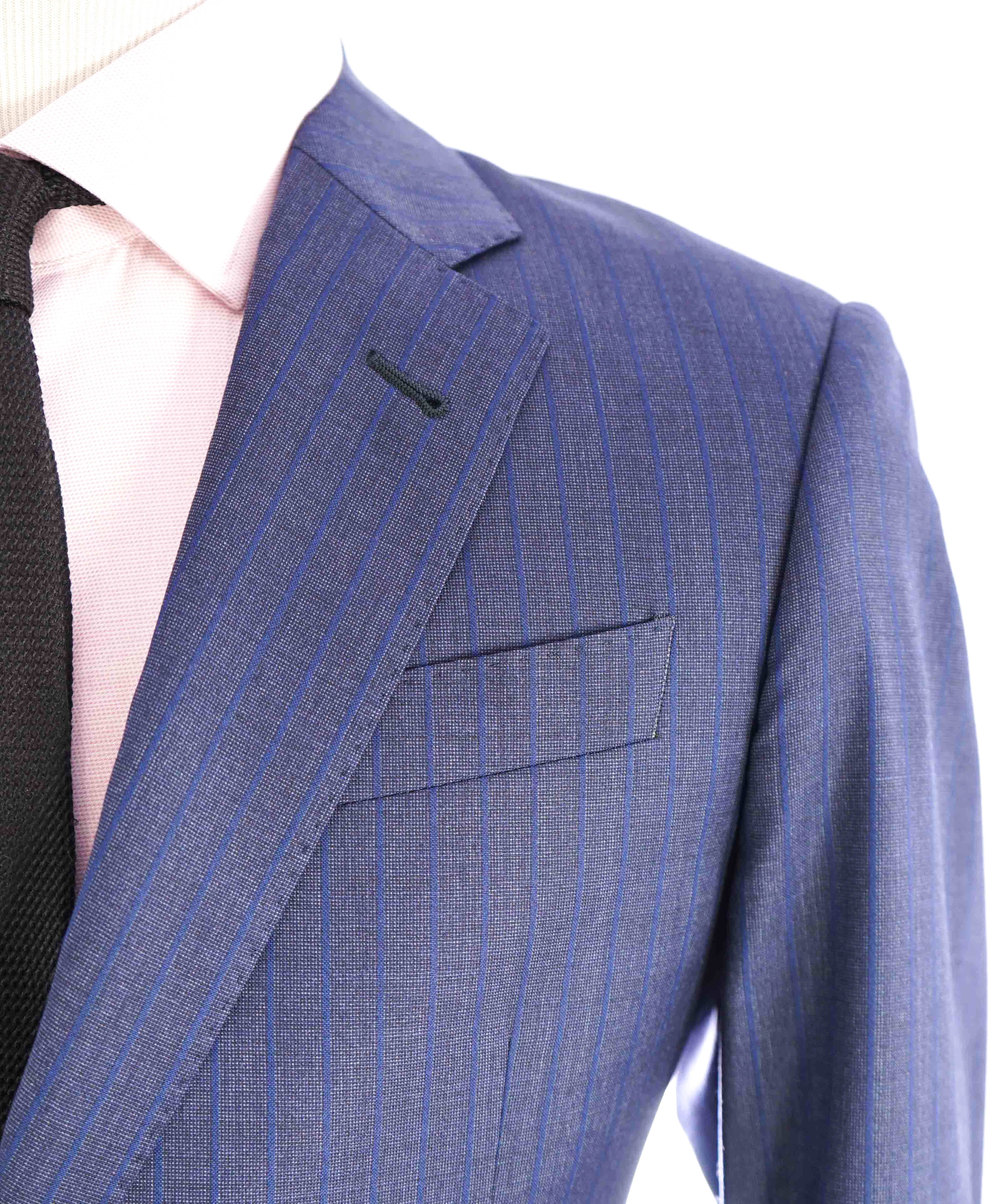 $1,495 ARMANI COLLEZIONI - “G Line” Blue Tonal Stripe Blazer - 38S