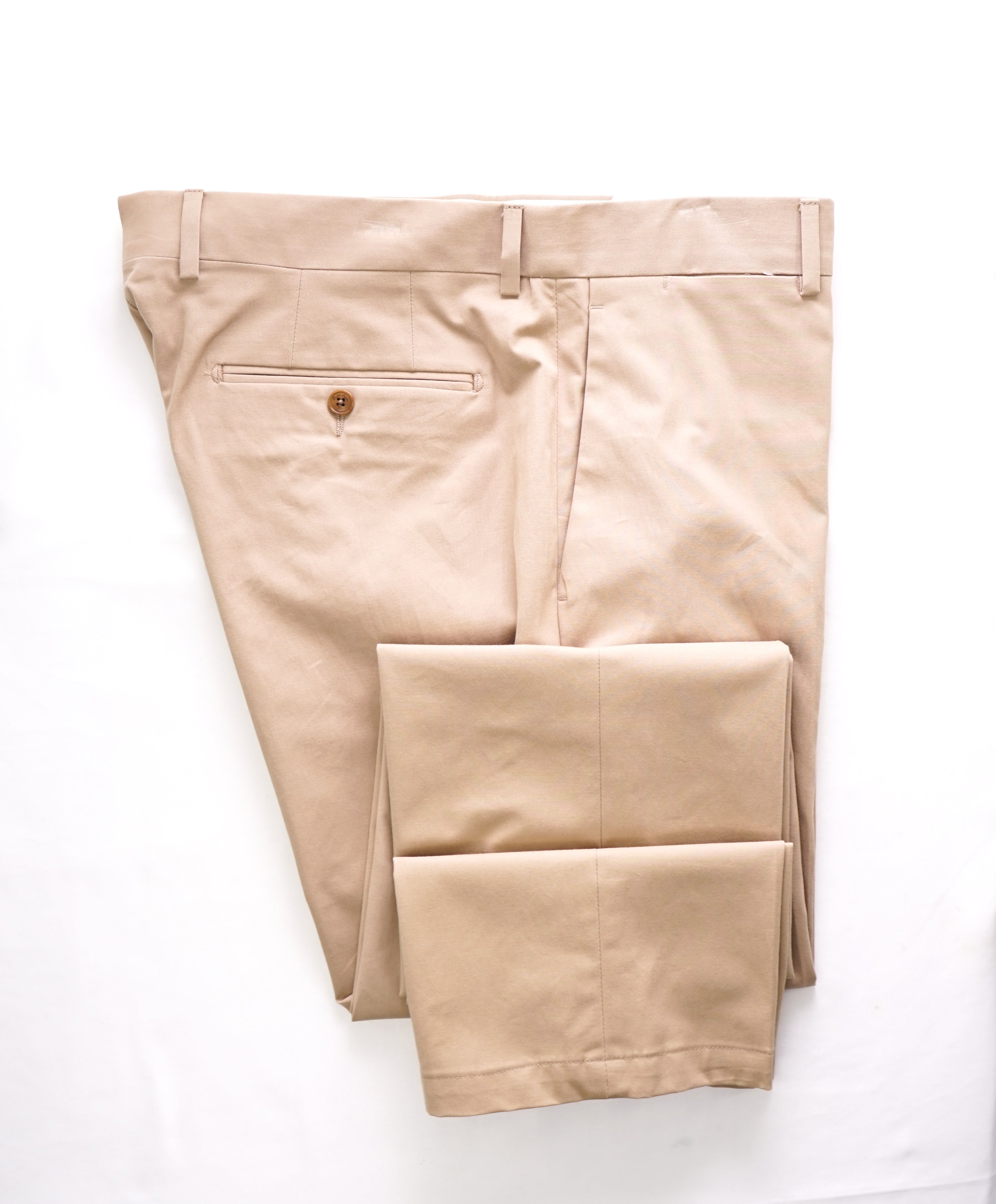 RALPH LAUREN PURPLE LABEL - Beige Cotton/Elastane Flat Front Pants - 34W 32L