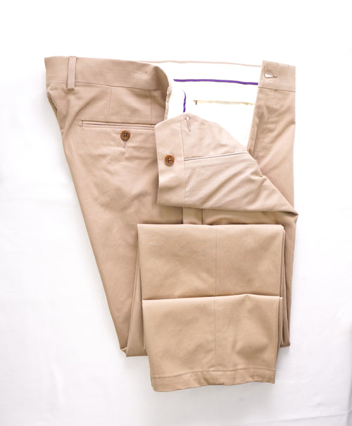 RALPH LAUREN PURPLE LABEL - Beige Cotton/Elastane Flat Front Pants - 34W 32L