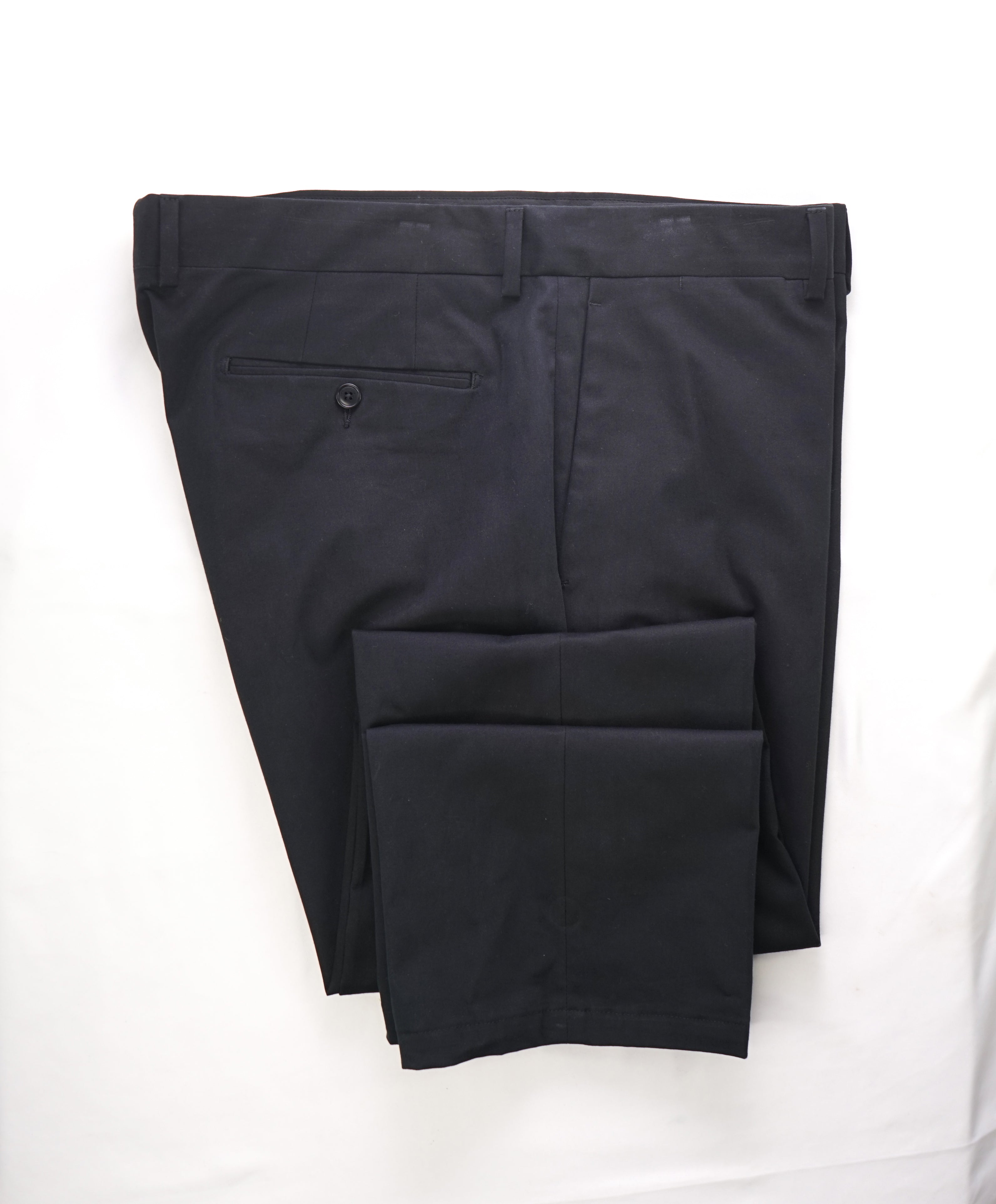 RALPH LAUREN PURPLE LABEL - Black Cotton/Elastane Flat Front Pants - 38W 32L