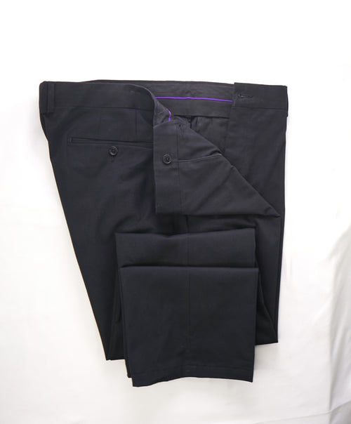 RALPH LAUREN PURPLE LABEL - Black Cotton/Elastane Flat Front Pants - 38W 32L