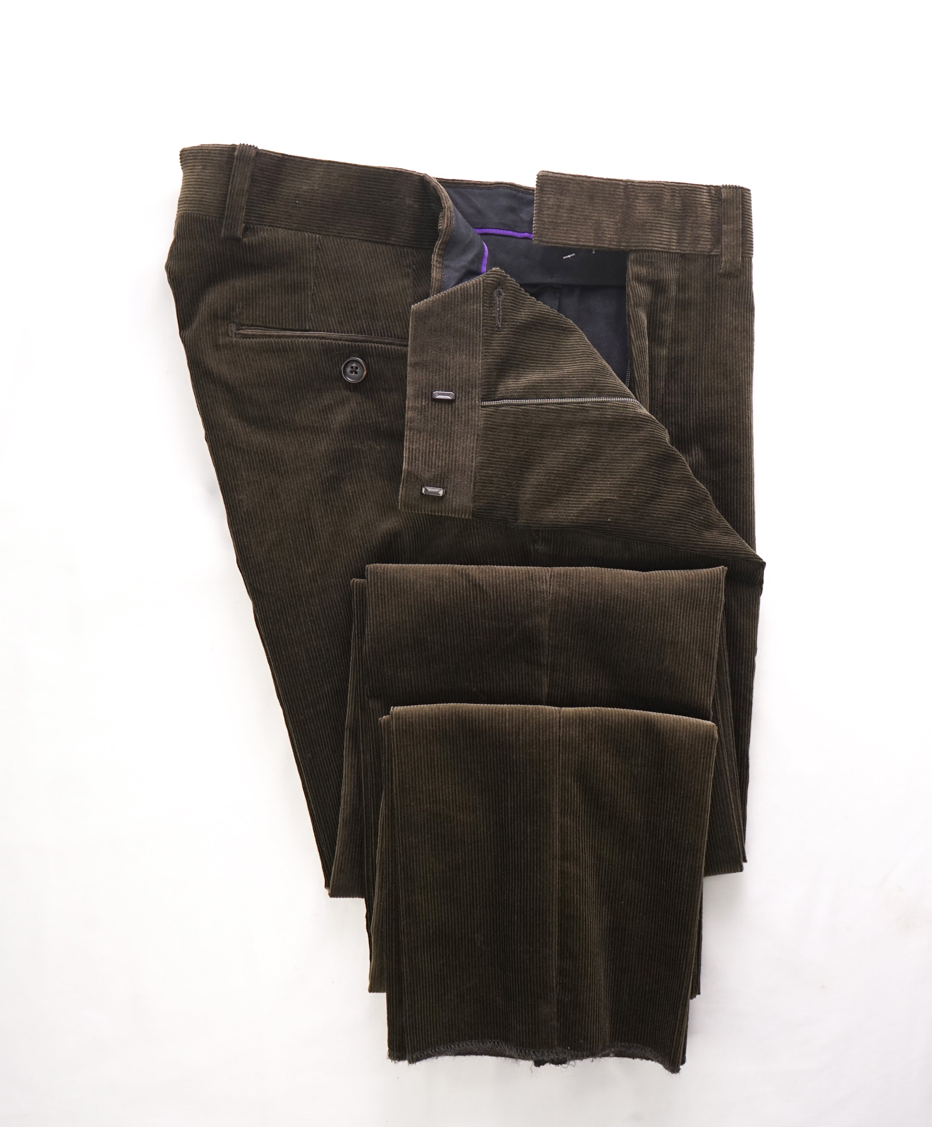 RALPH LAUREN PURPLE LABEL - Brown Corduroy Flat Front Pants - 30W