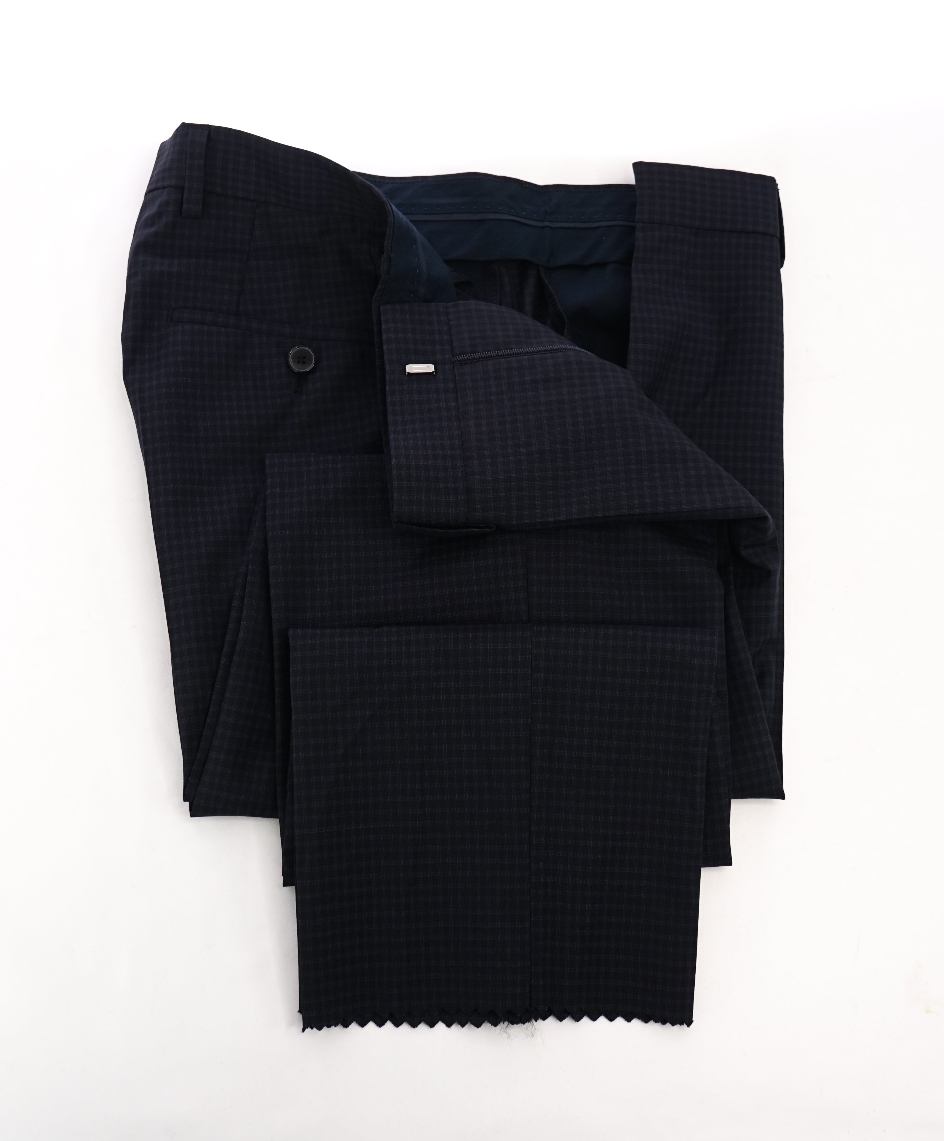 HUGO BOSS - Gray Navy Check Flat Front Dress Pants - 32W