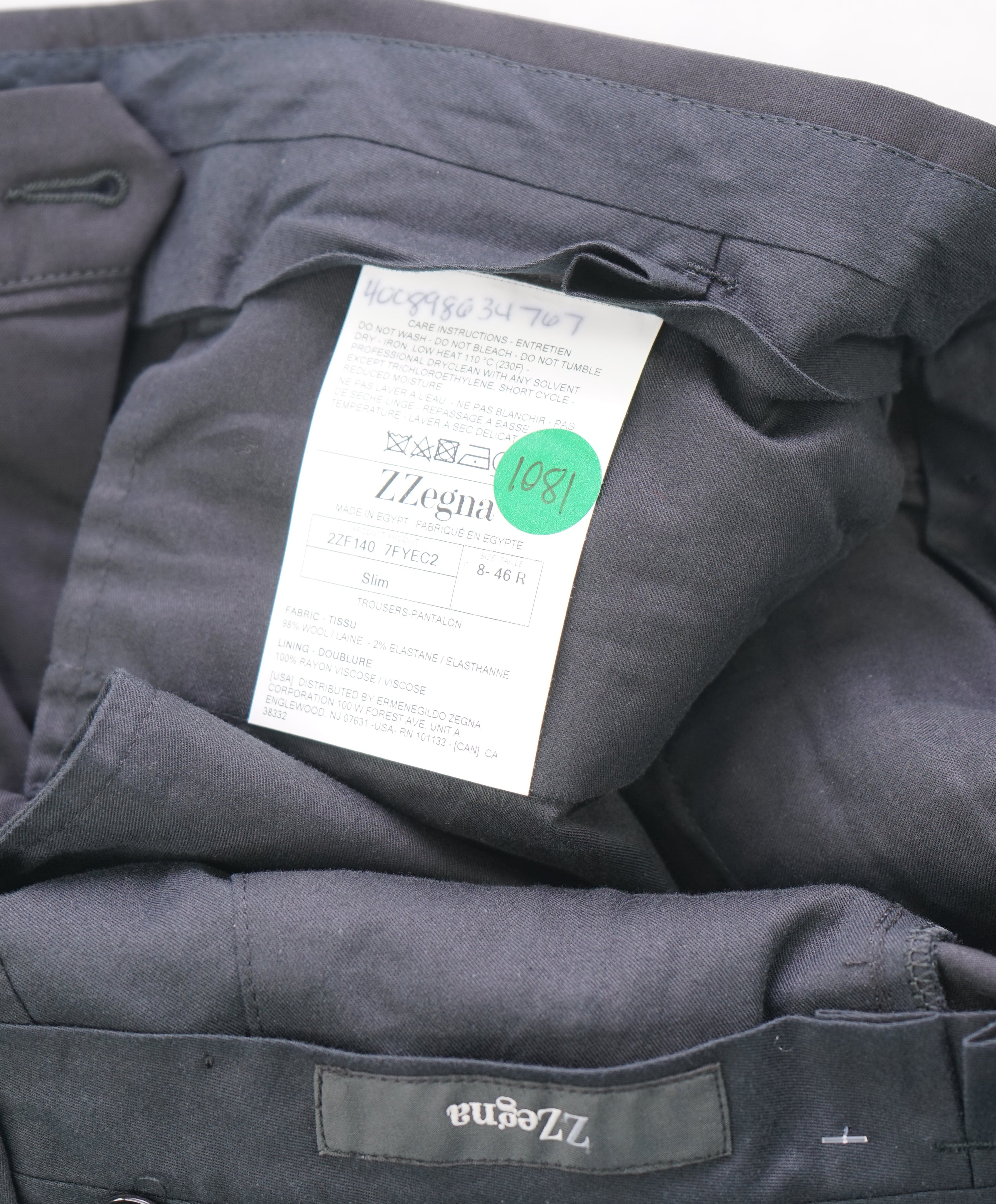 Z ZEGNA - SLIM Black Pipping *PERFORMANCE WOOL* Flat Front Dress Pants - 30W