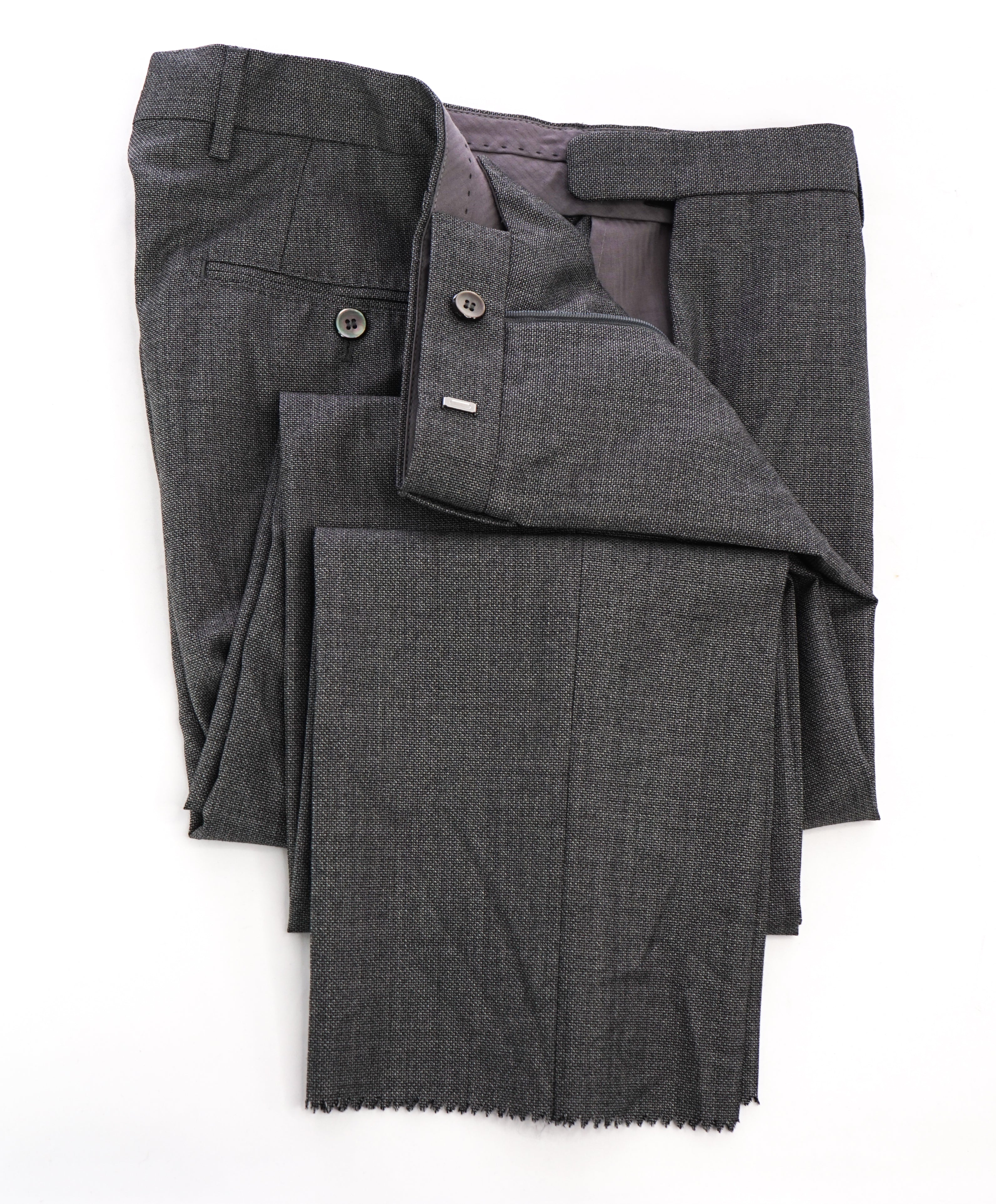 HUGO BOSS - Textured Gray "T- Hacer/Gage" Pearl Button Flat Front Dress Pants - 32W