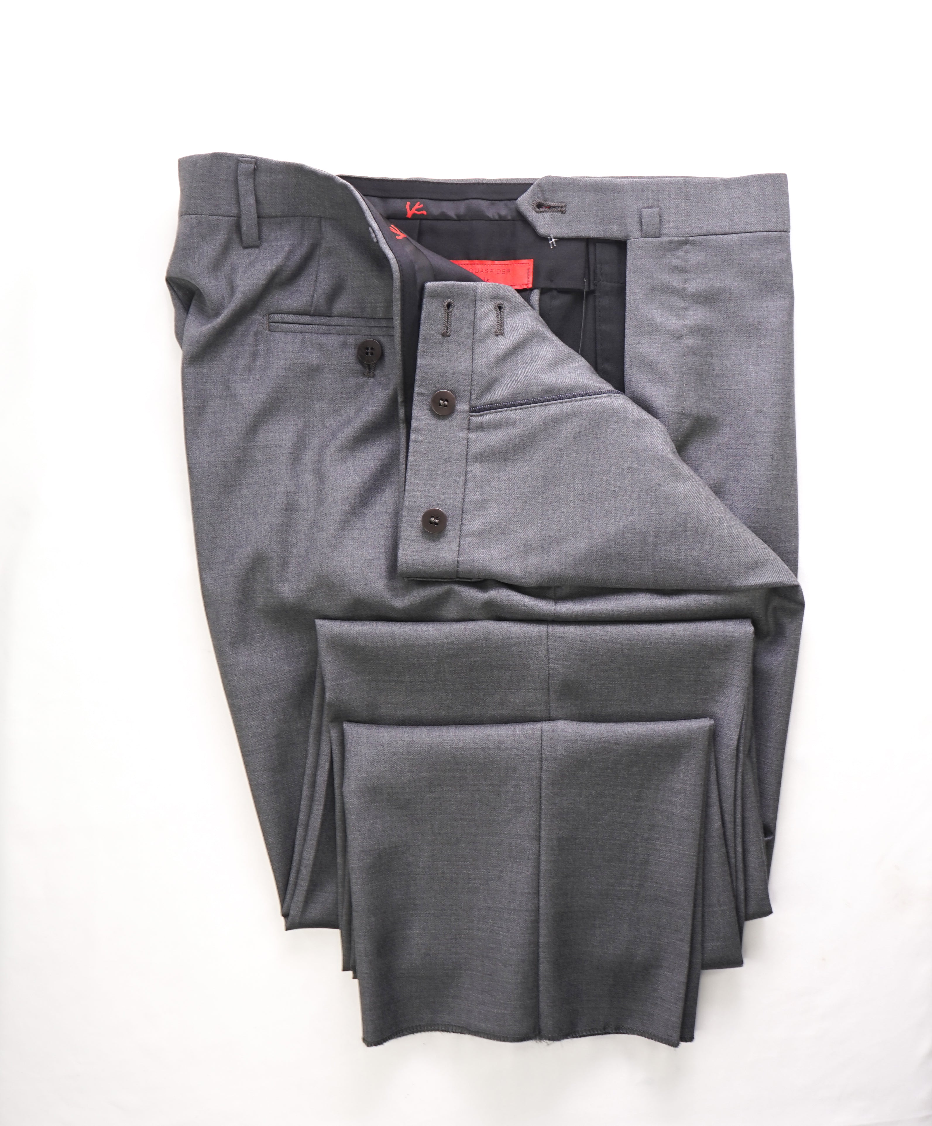 ISAIA - 160's Aquaspider Gray Pure Wool Dress Pants Flat Front - 36W (54EU)