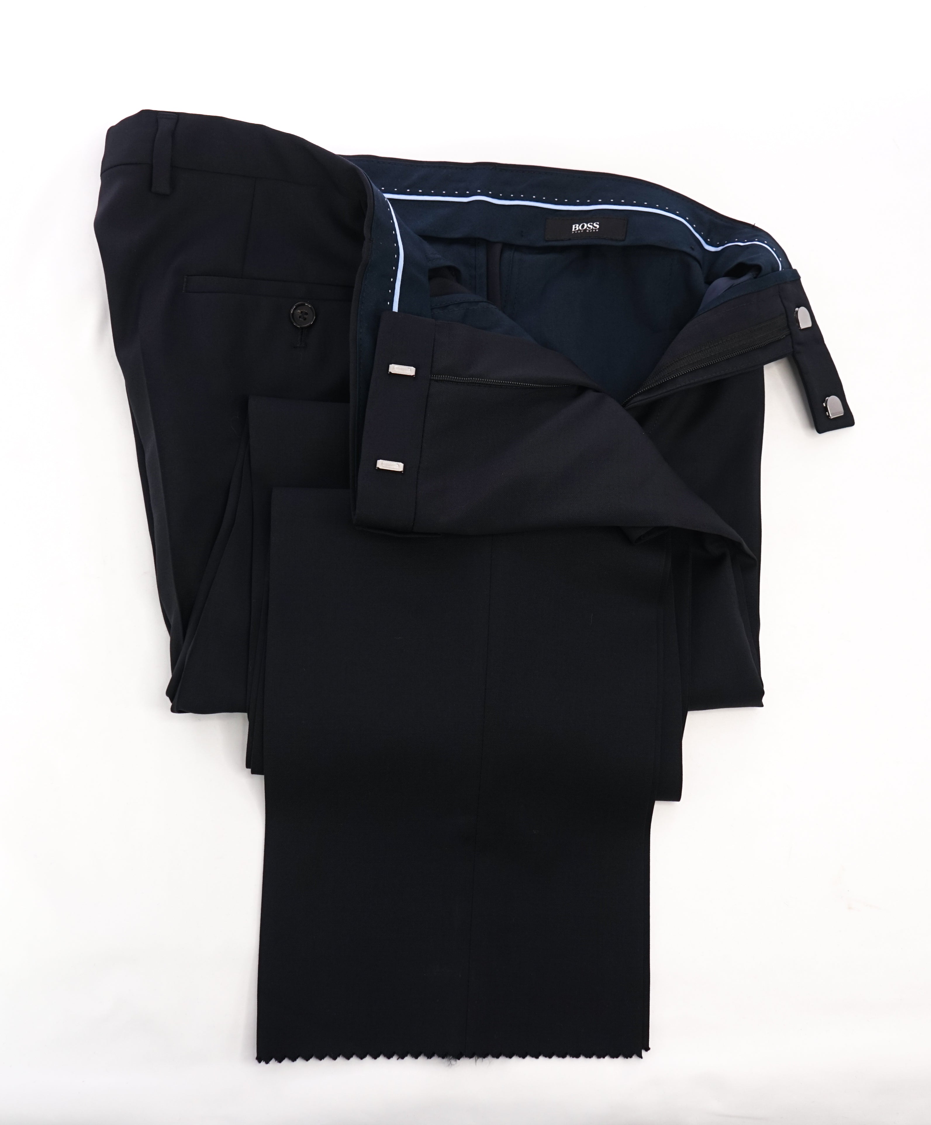 HUGO BOSS - Navy Solid "Sharp1 US" Flat Front Dress Pants - 35W