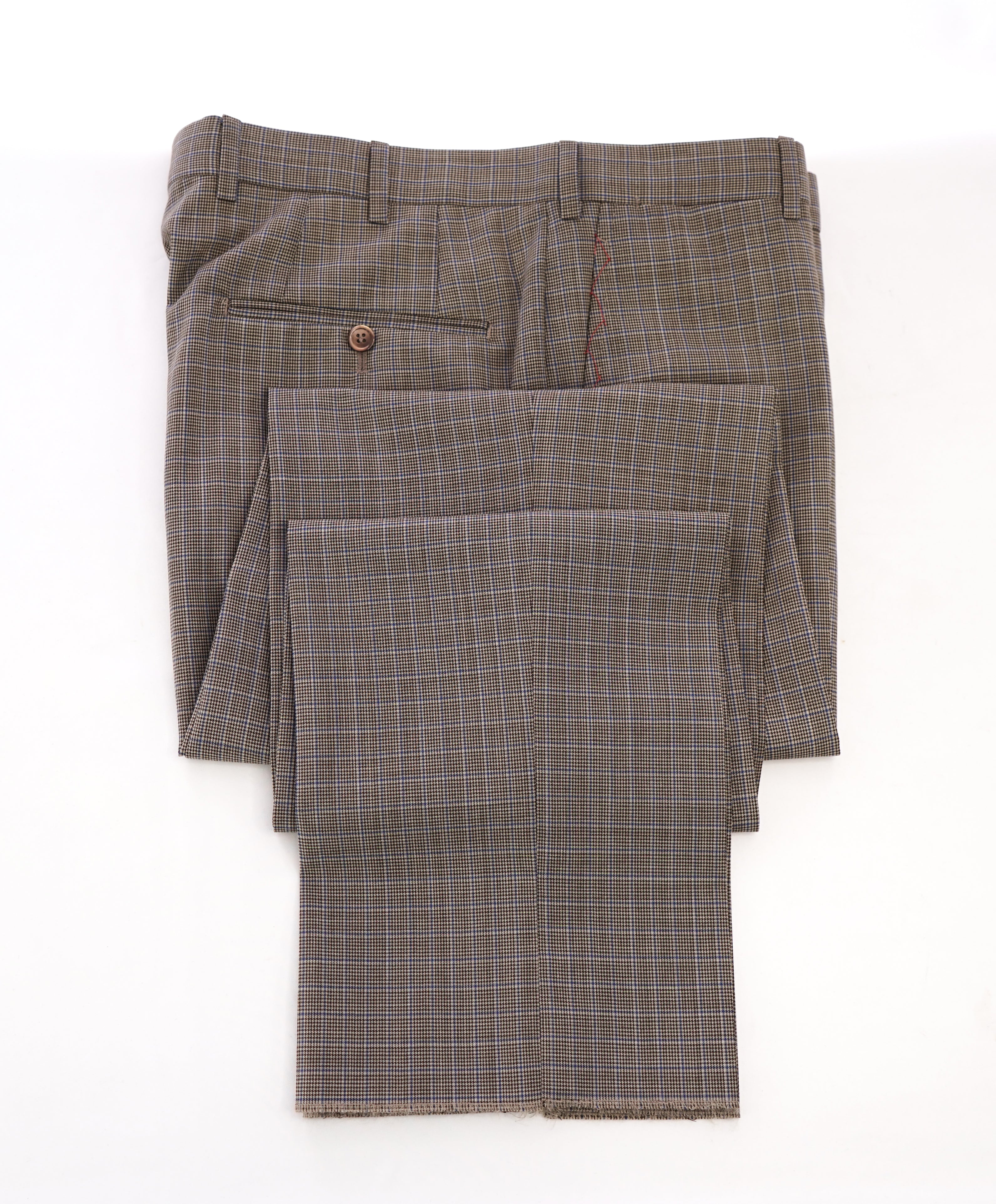 ISAIA - Brown & Blue Multi-Plaid Check Dress Pants Flat Front - 33W