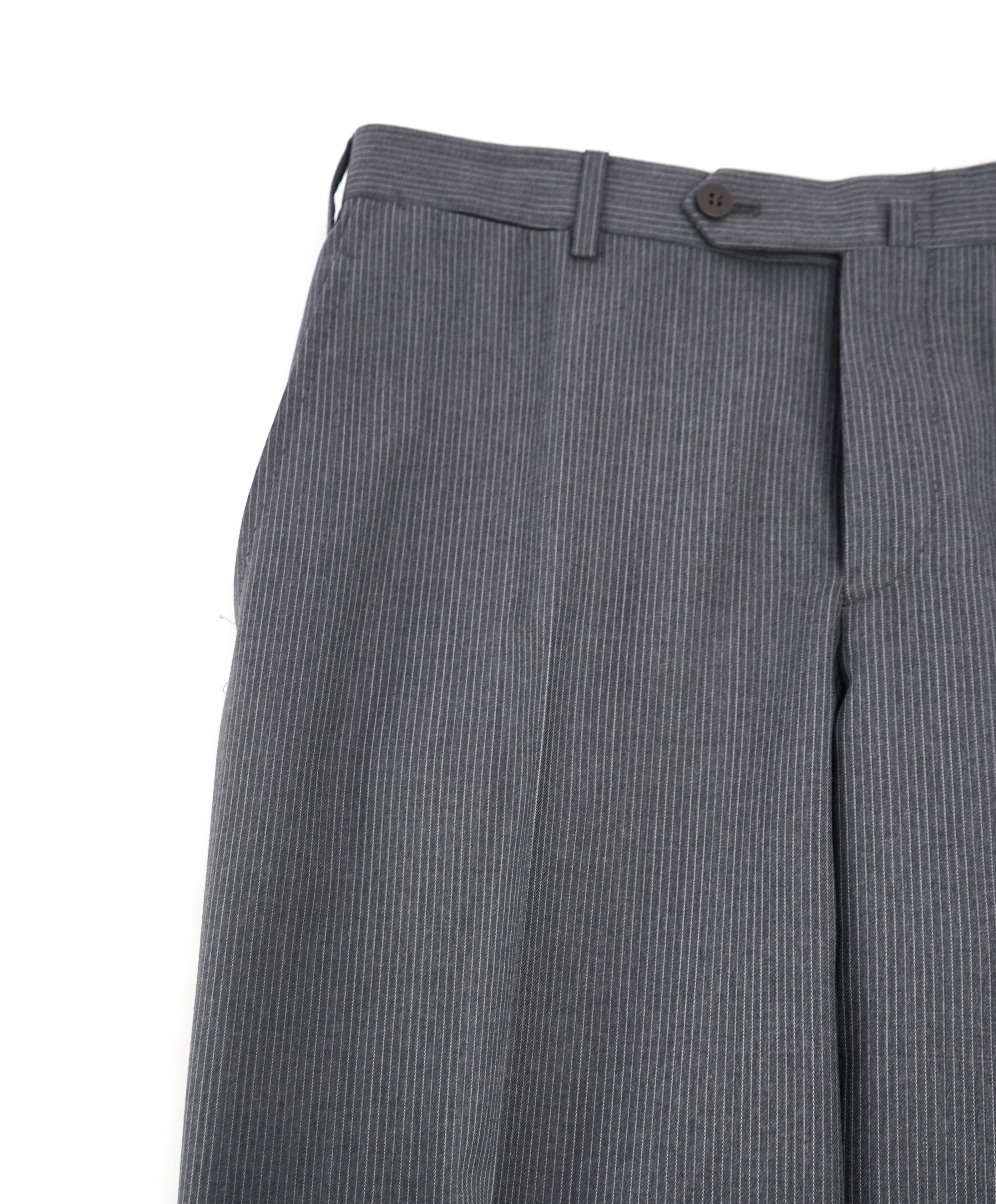 ISAIA - Gray Micro Pencil Stripe Dress Pants Flat Front - 31W