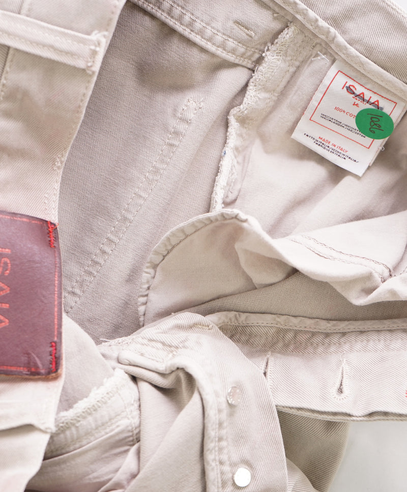 ISAIA - Bold Logo 5-Pocket Beige Cotton Pants Leather tag - 34W