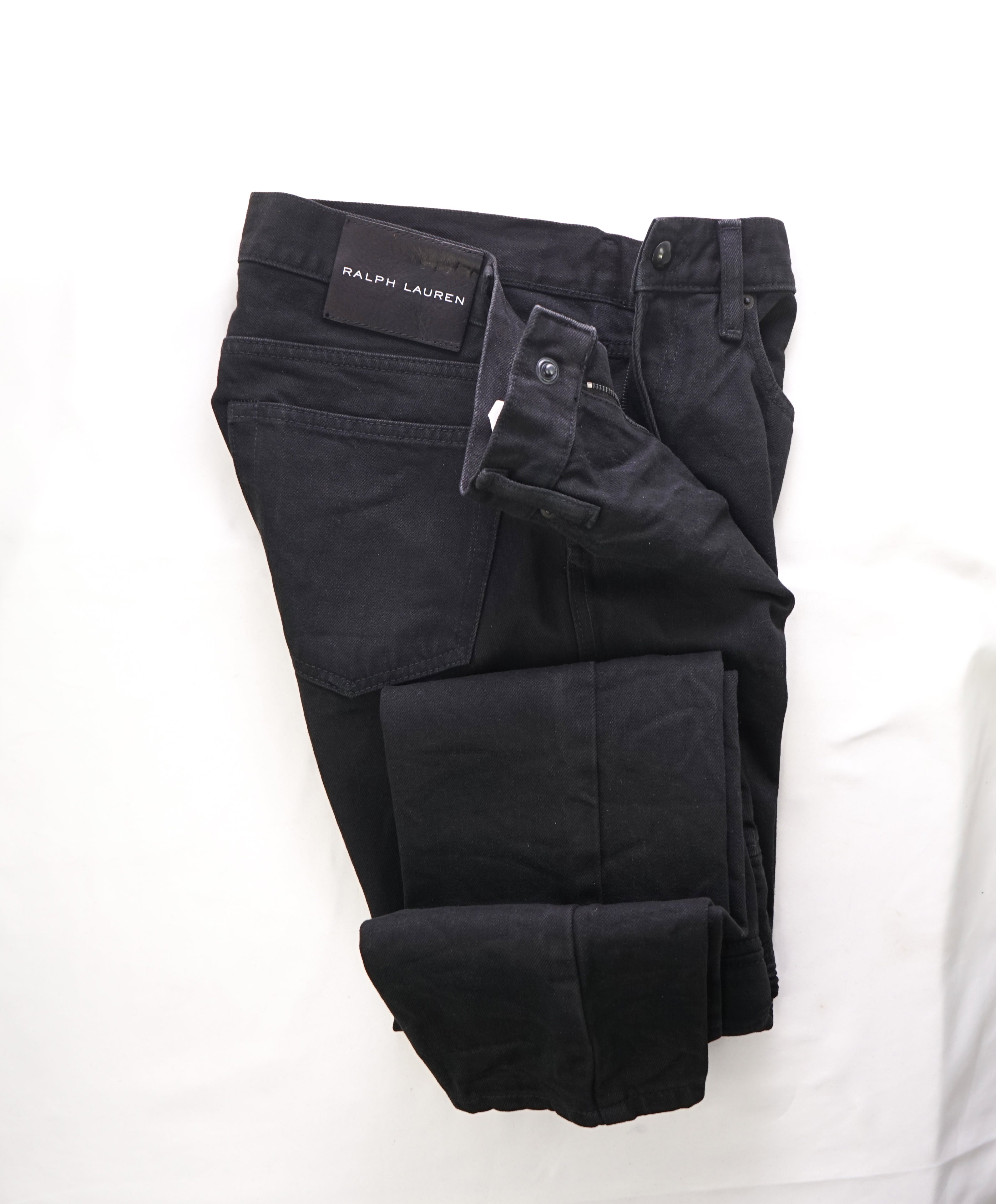 RALPH LAUREN BLACK LABEL - Black Cotton Distressed LOGO Zipper Jeans - 31W