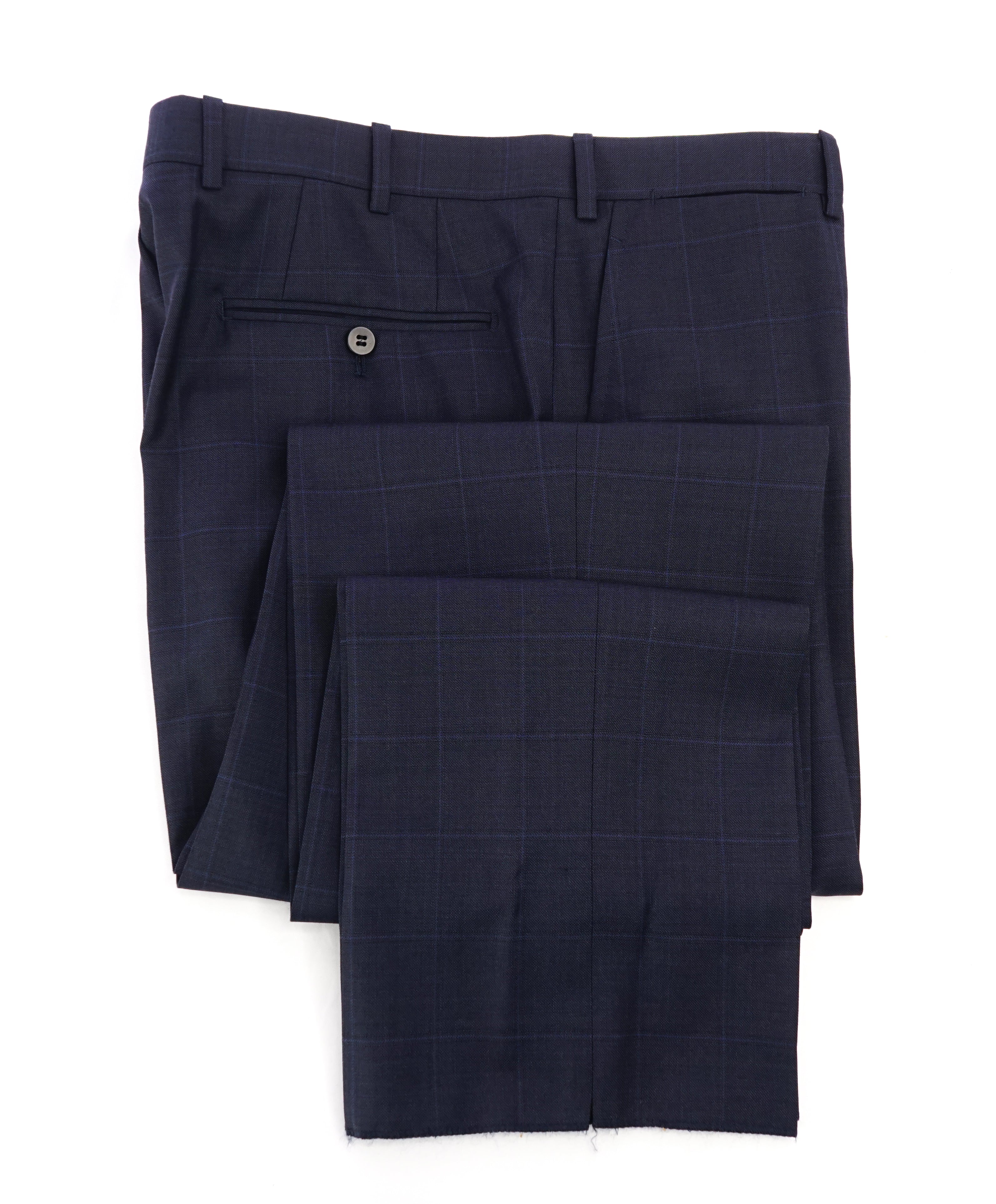 ISAIA - Tonal Blue Windowpane Dress Pants Flat Front - 35W