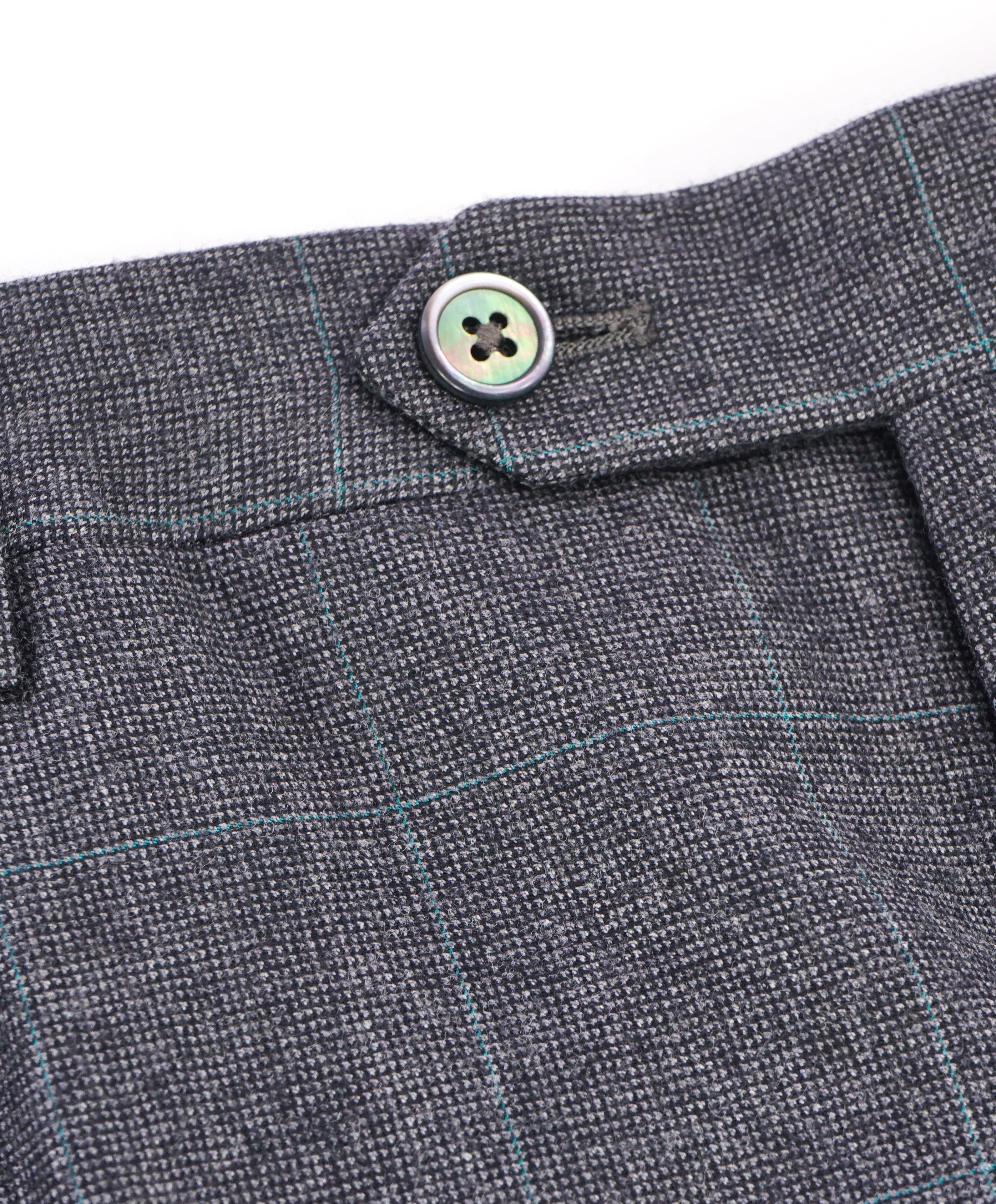 CORNELIANI - Mint Green Windowpane MOP Button Dress Pants - 37W