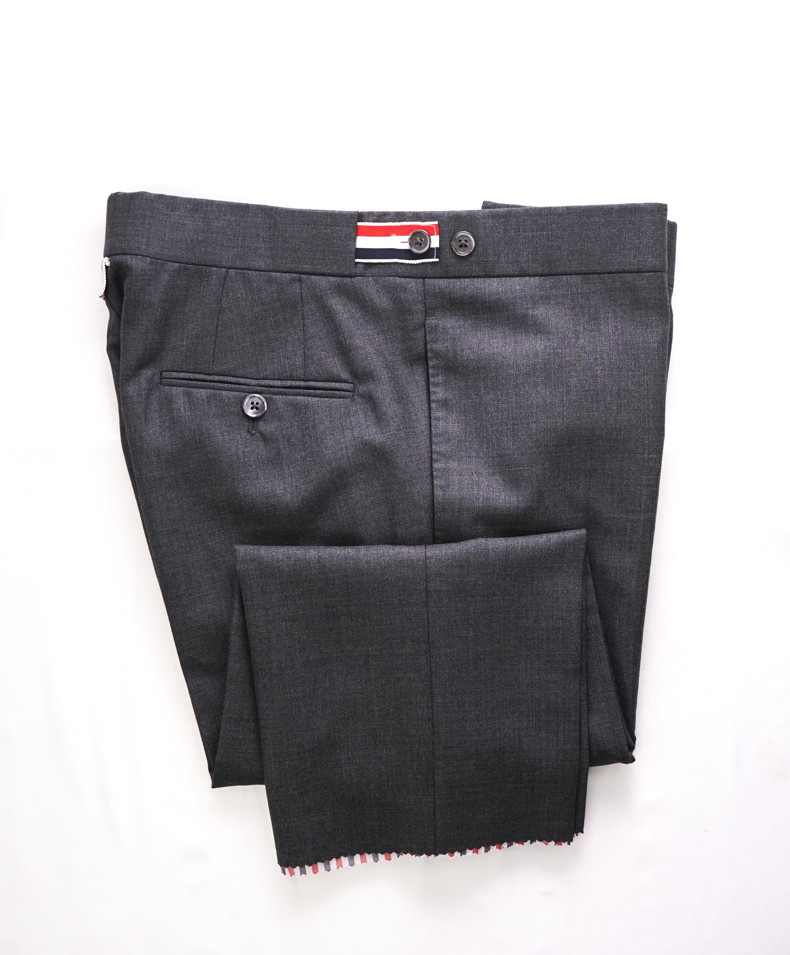 THOM BROWNE - Gray Wool Side Stripe LOGO Backstrap SHORTS "Sz 1" - 32W