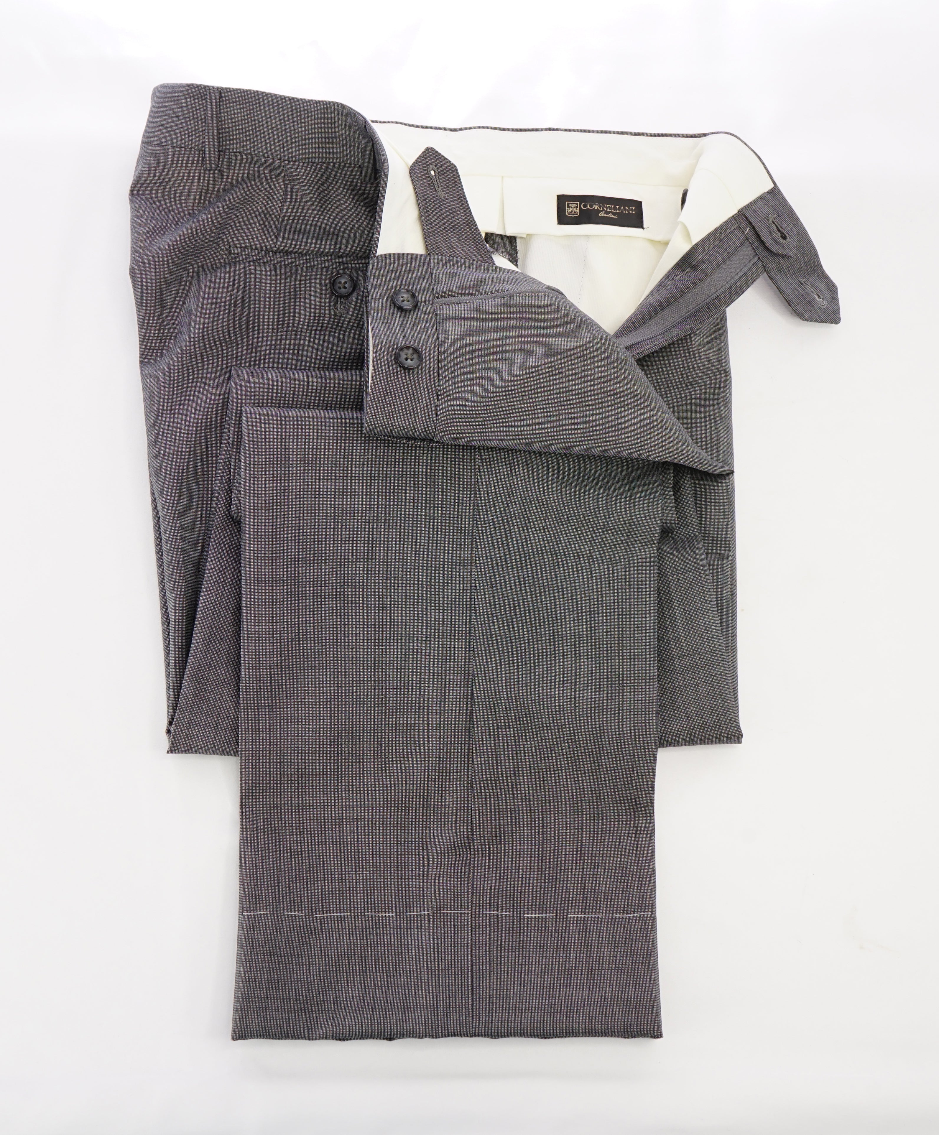 CORNELIANI - Textured Shadow Gray Flat Front Dress Pants - 35W