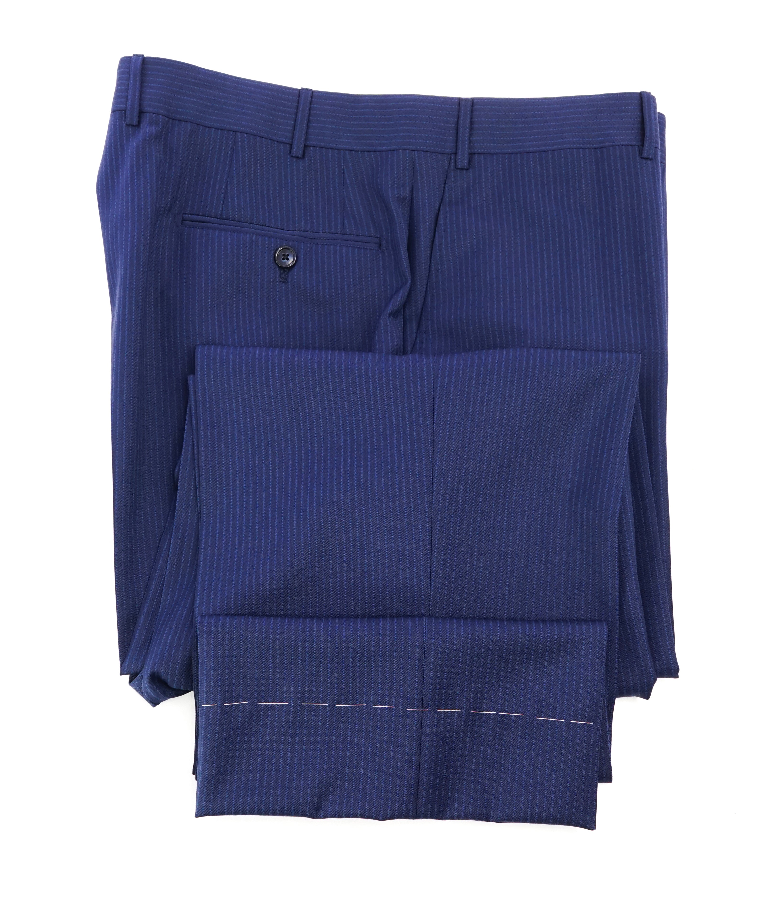 CORNELIANI - Blue Rope Stripe Flat Front Dress Pants - 39W