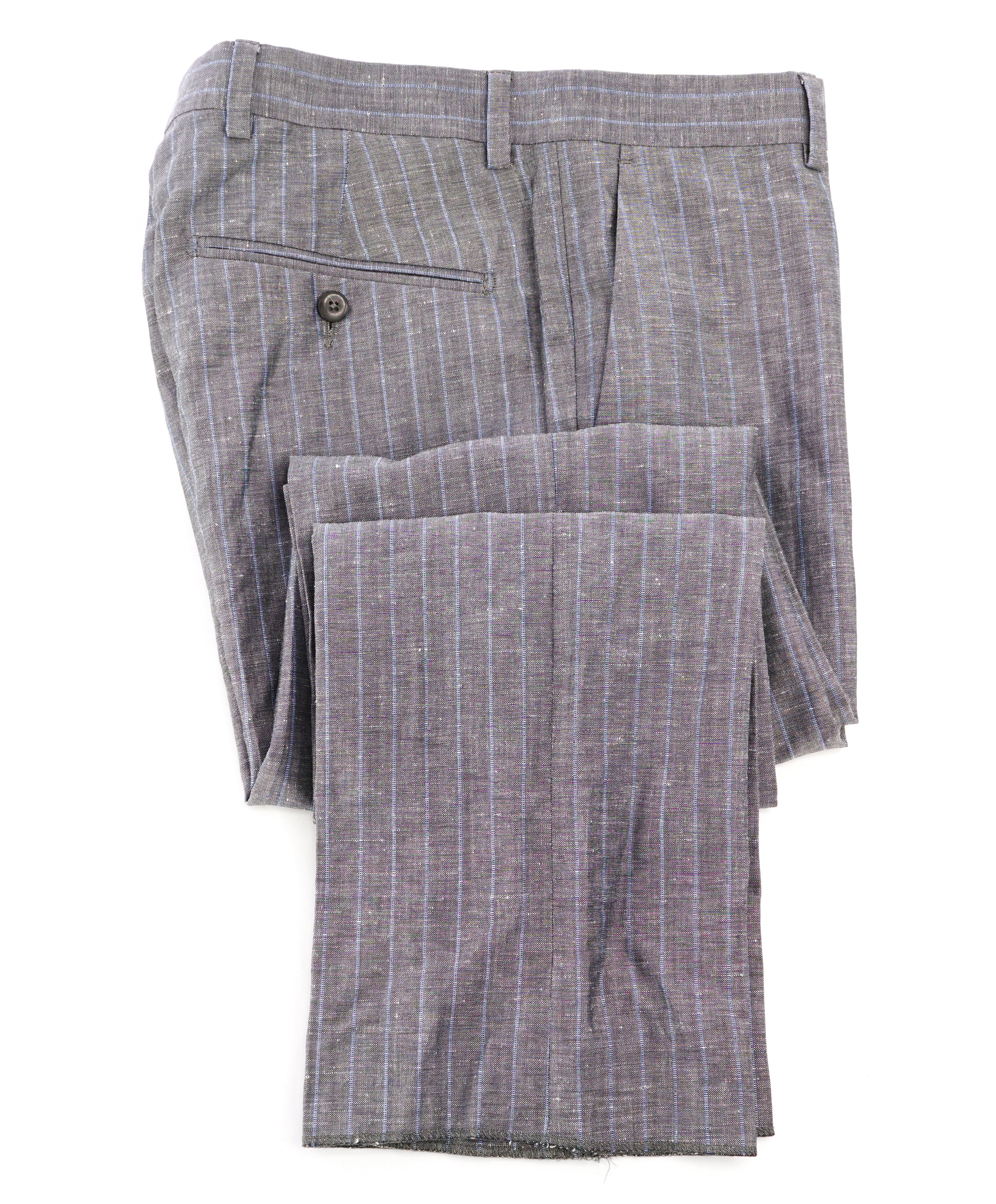 FACONNABLE - Gray & Blue Chalk Stripe Linen Blend Dress Pants - 30W