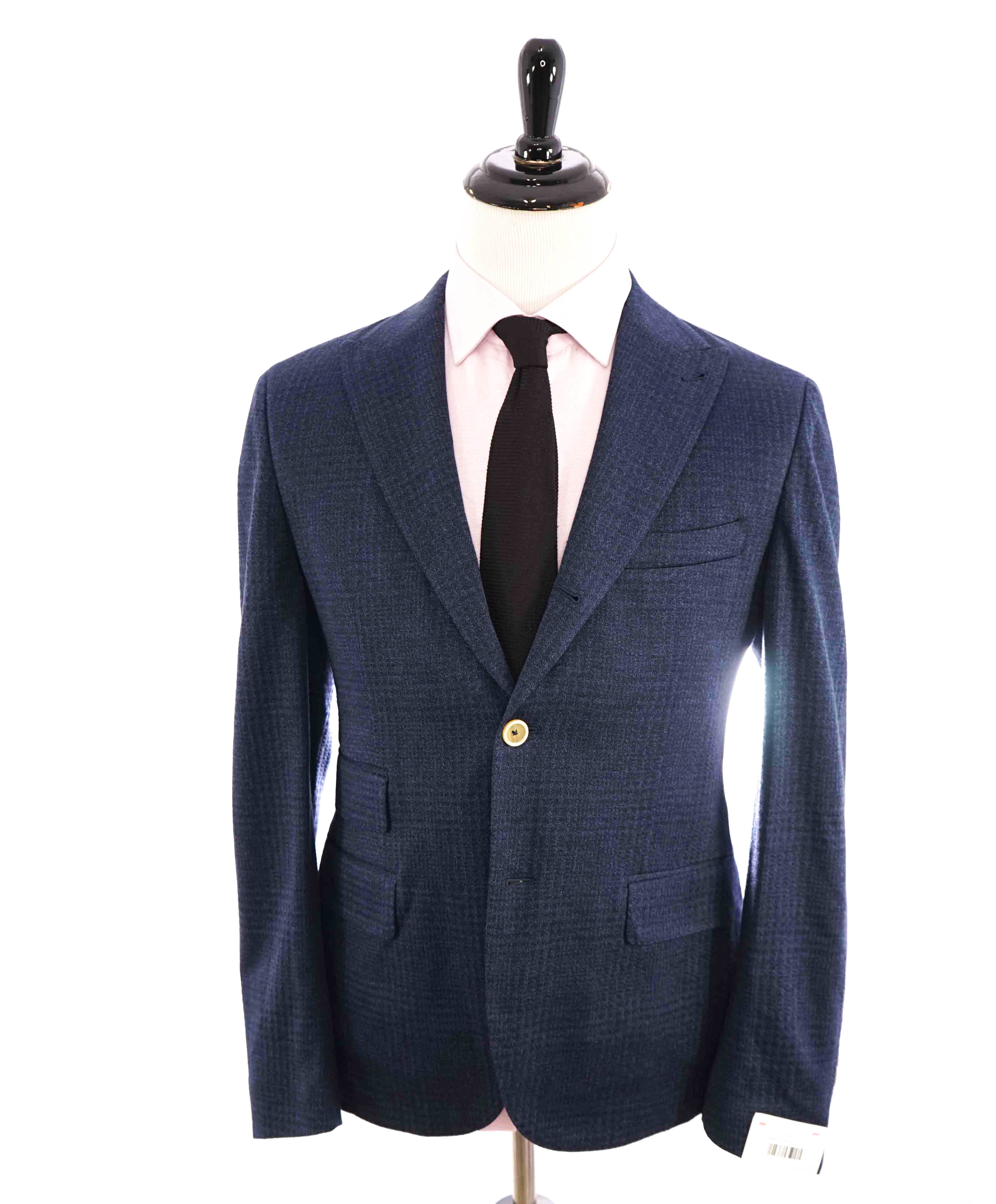 $1,295 ELEVENTY - Blue Check Cotton/Linen Contrast Button Blazer - 40 (50 EU)