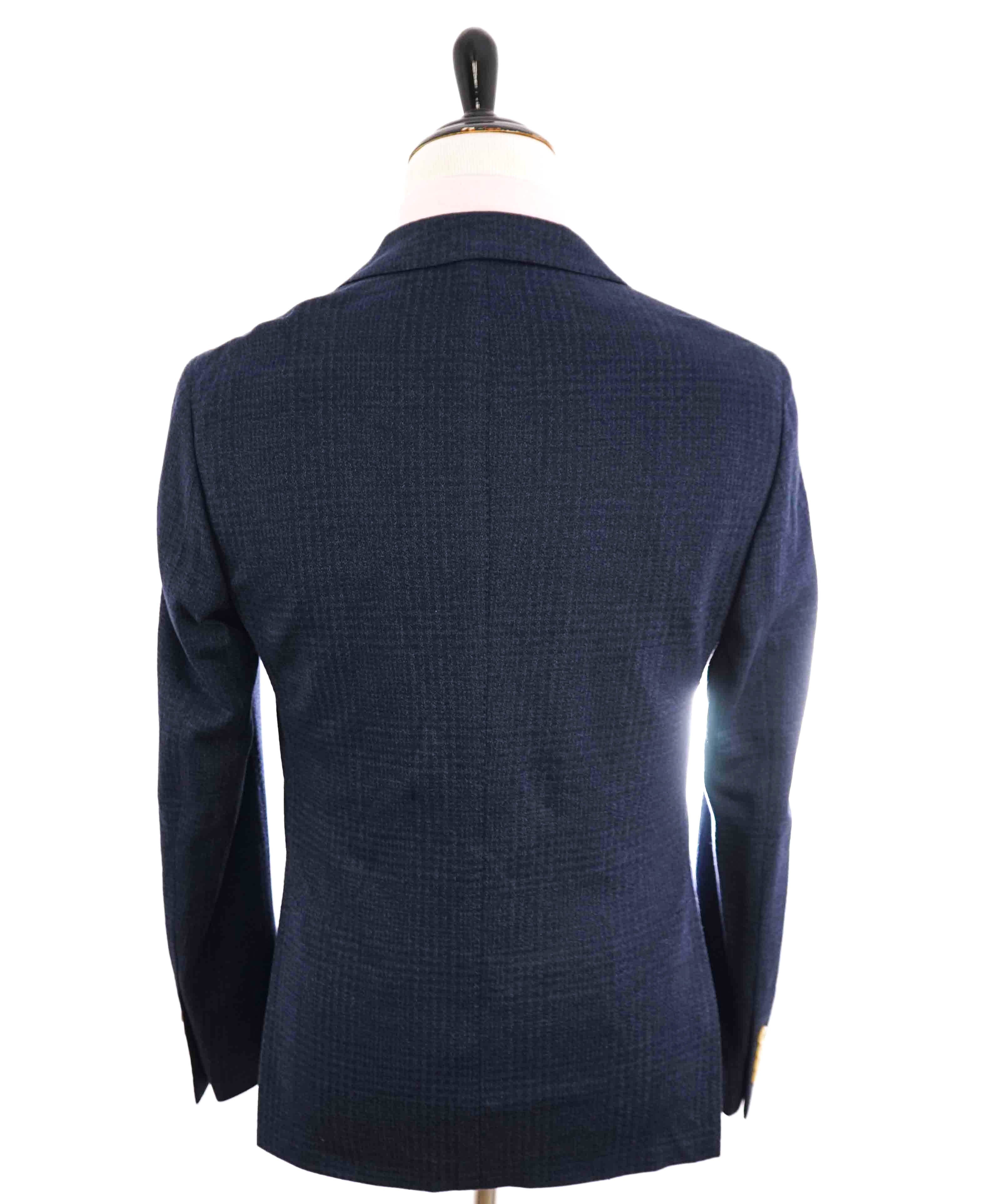 $1,295 ELEVENTY - Blue Check Cotton/Linen Contrast Button Blazer - 40 (50 EU)