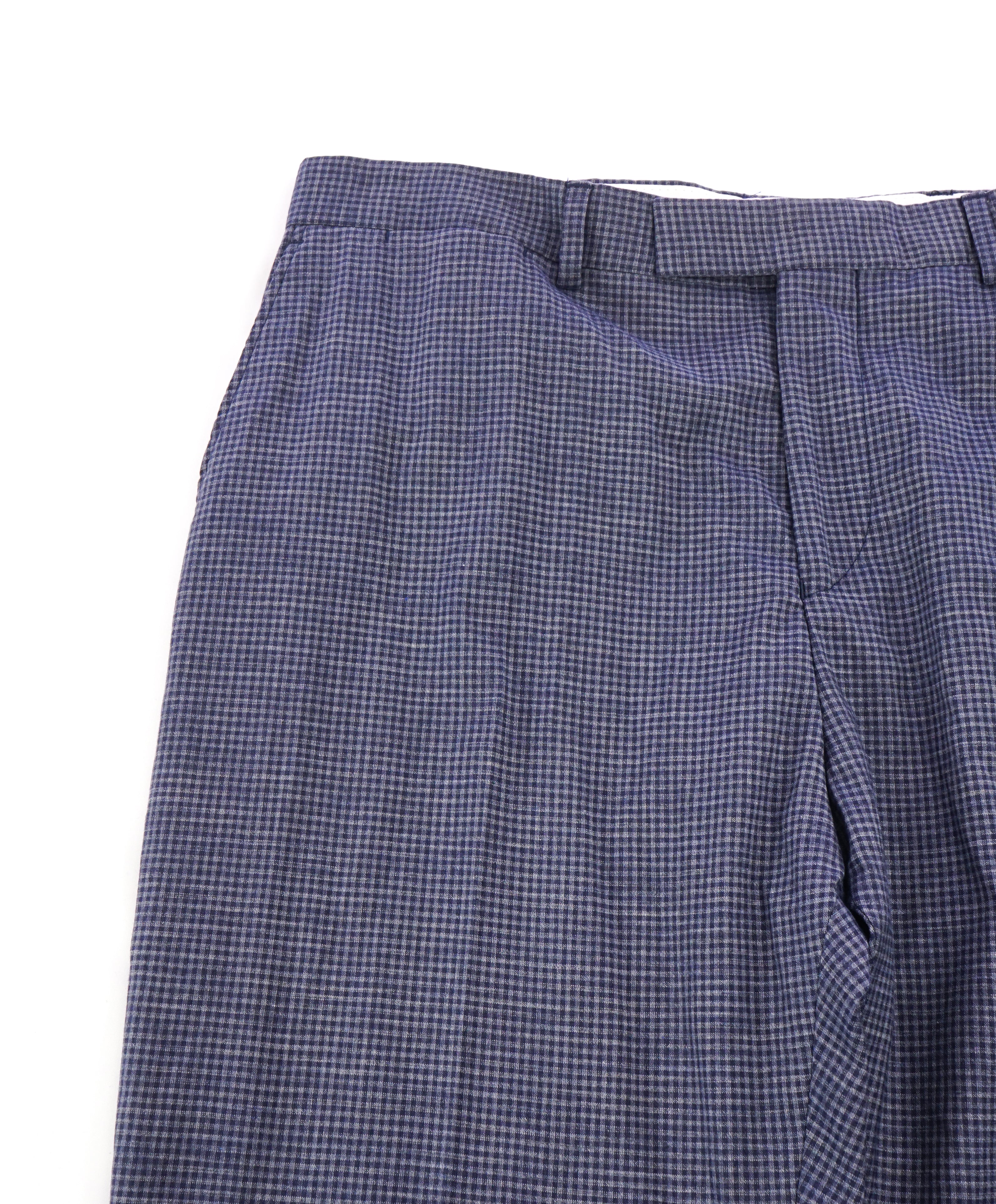 HARDY AMIES - Check Slim Summer Blend Wool/Cotton Flat Front Dress Pants - 36W