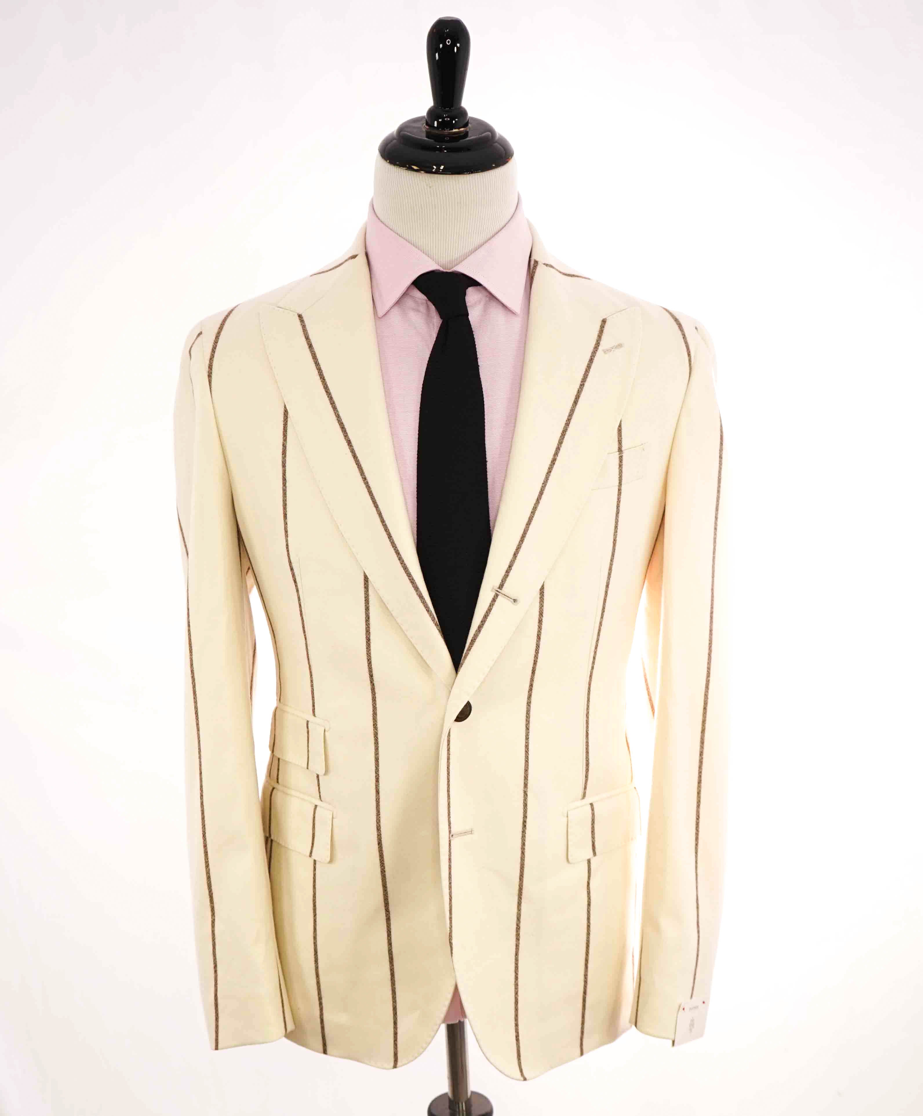 $1,595 ELEVENTY - "PLATINUM LINE" Ivory/Brown Chalk Stripe Blazer - 40 (50 EU)