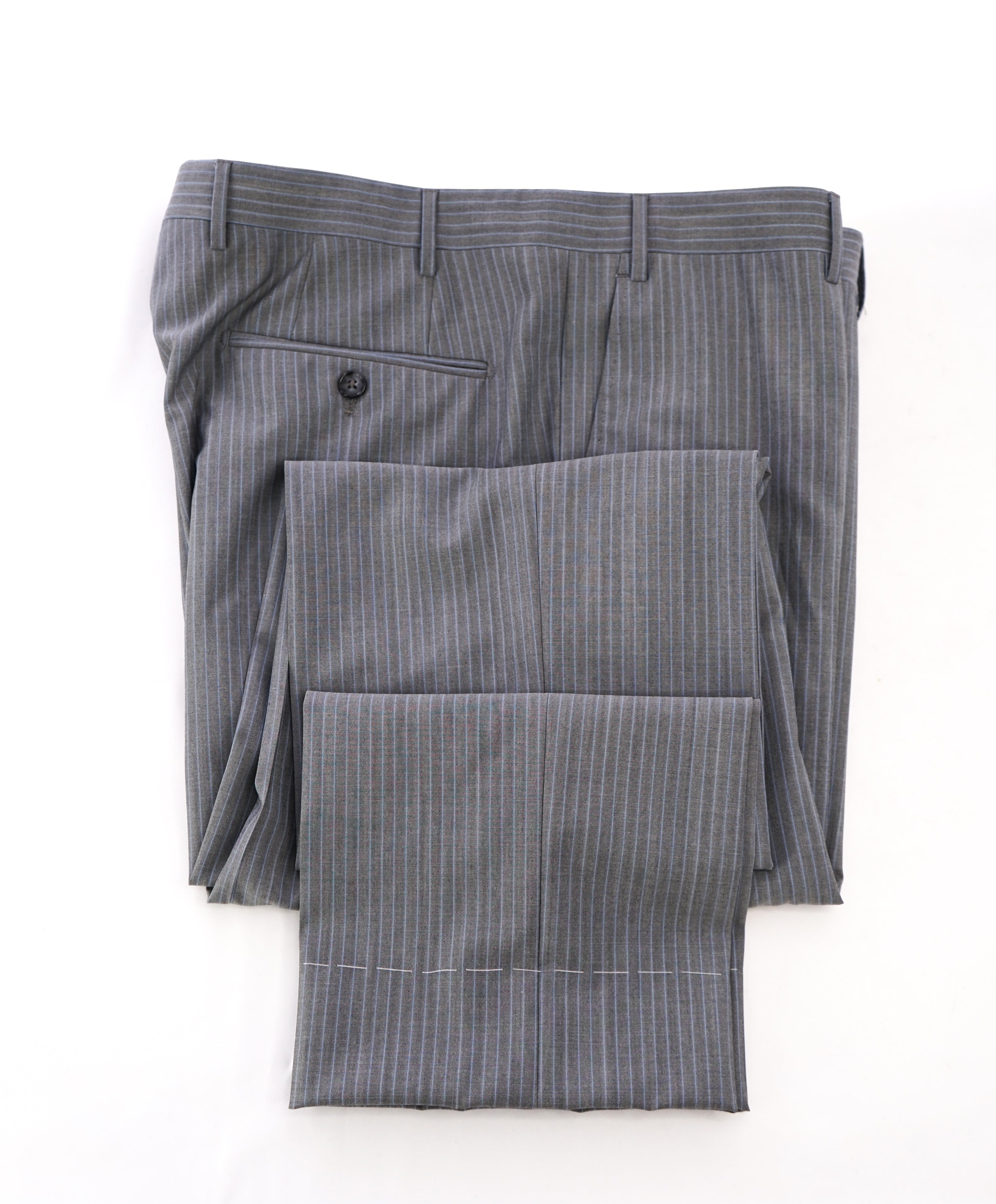 CORNELIANI - "Extra Fine Wool" Blue Rope Stripe Flat Front Dress Pants - 37W