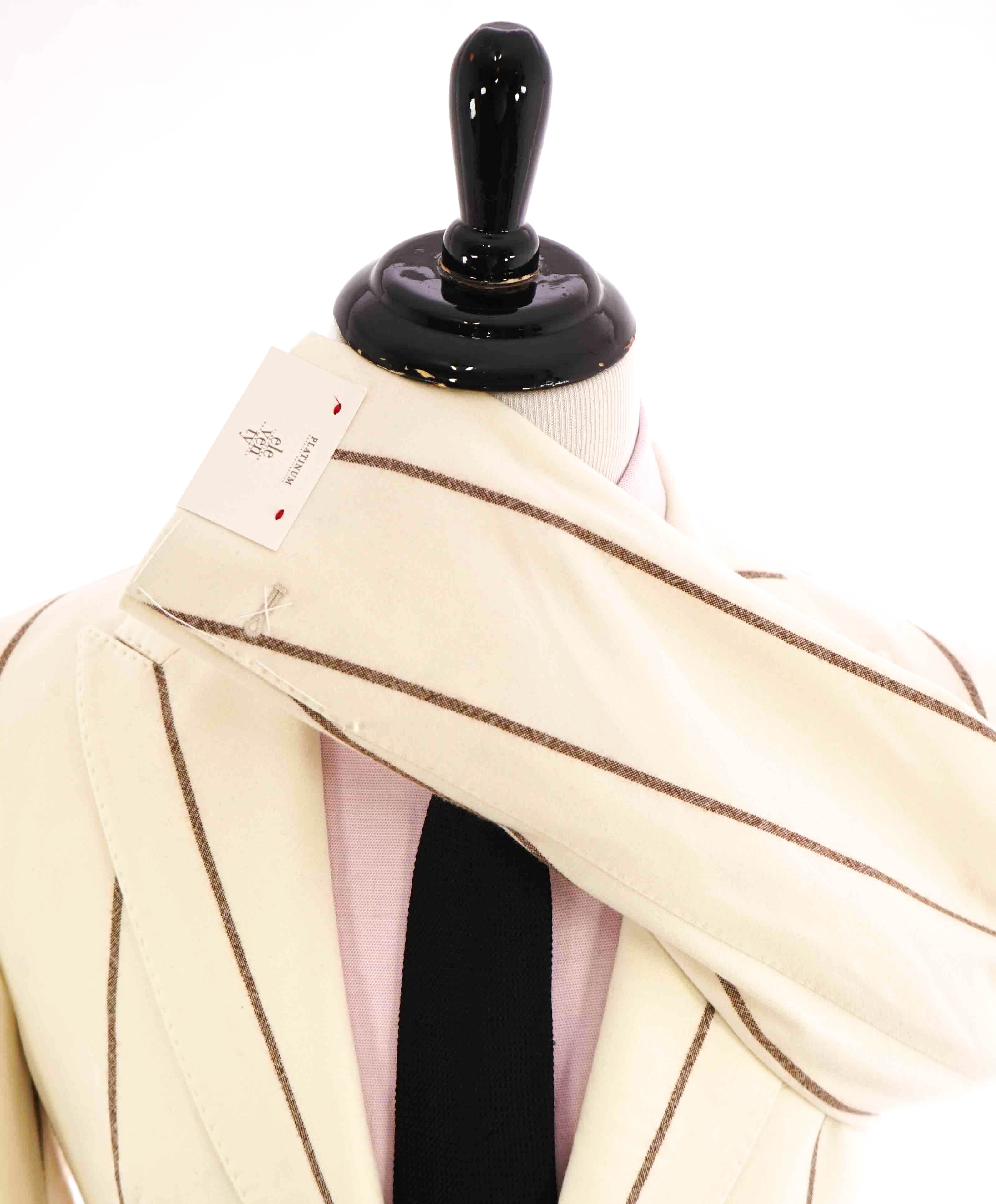 $1,595 ELEVENTY - "PLATINUM LINE" Ivory/Brown Chalk Stripe Blazer - 40 (50 EU)