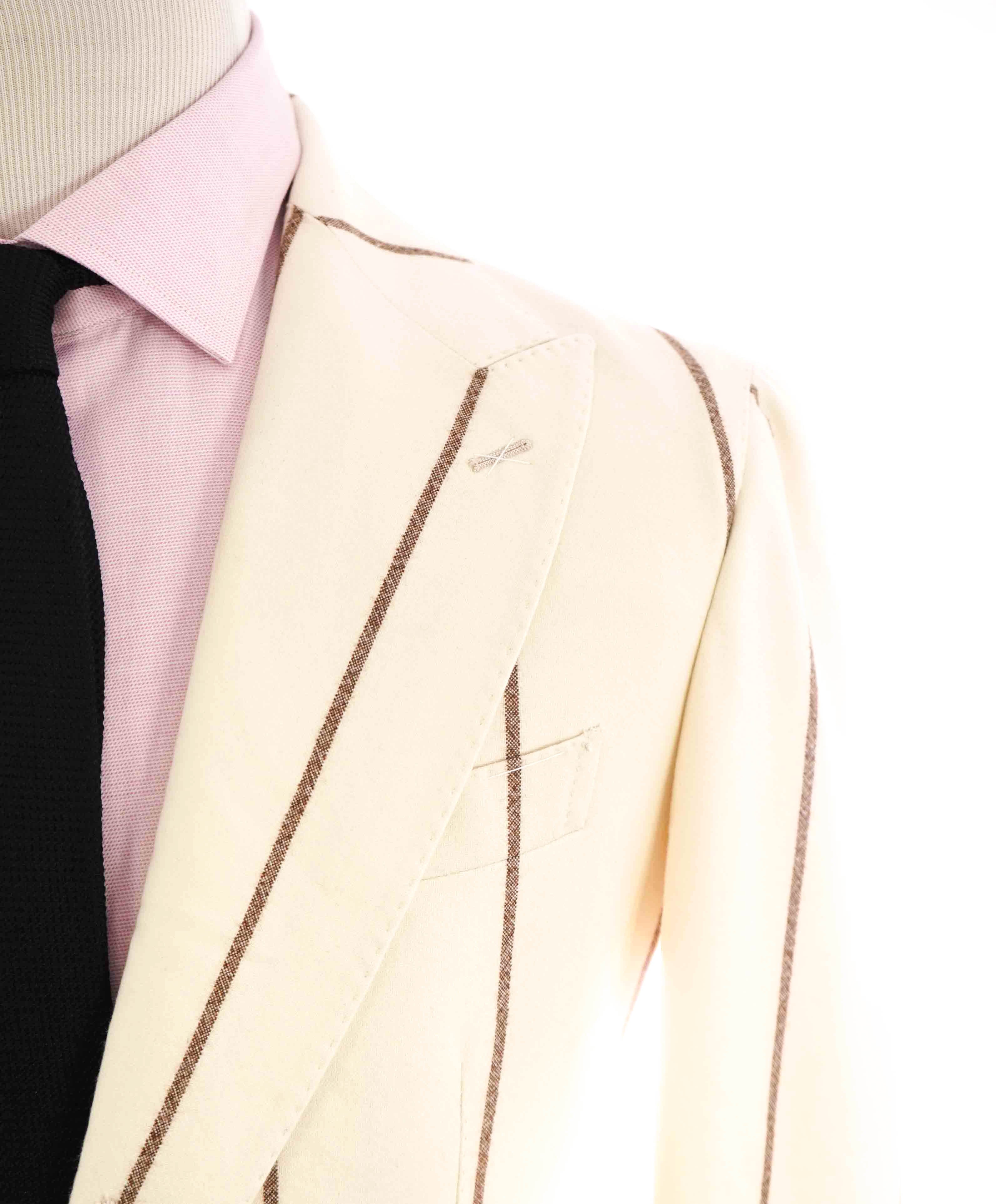 $1,595 ELEVENTY - "PLATINUM LINE" Ivory/Brown Chalk Stripe Blazer - 40 (50 EU)